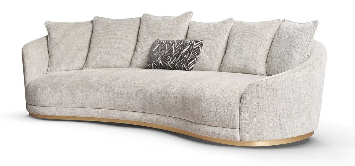 Luxury sofa light gray / brass 308 x 110 x H. 90 cm - Curved living room sofa - Hotel sofa - Living room furniture - Hotel furniture - Luxury furniture - Luxury furnishings - Living room furnishings