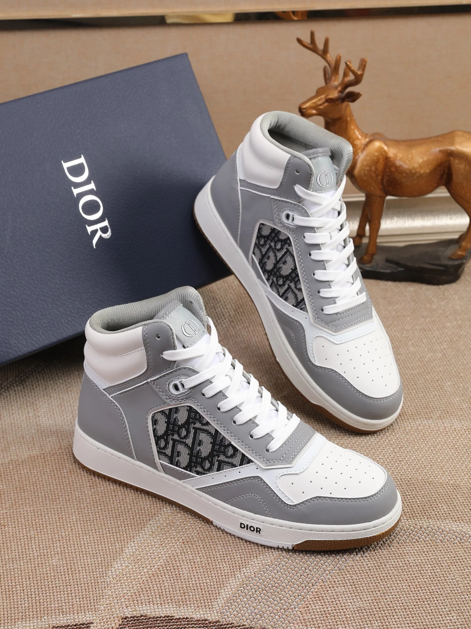 Dior Men's High Top Sneakers with Oblique Pattern and Adjustable Strap - Sneaker Replica Workshop