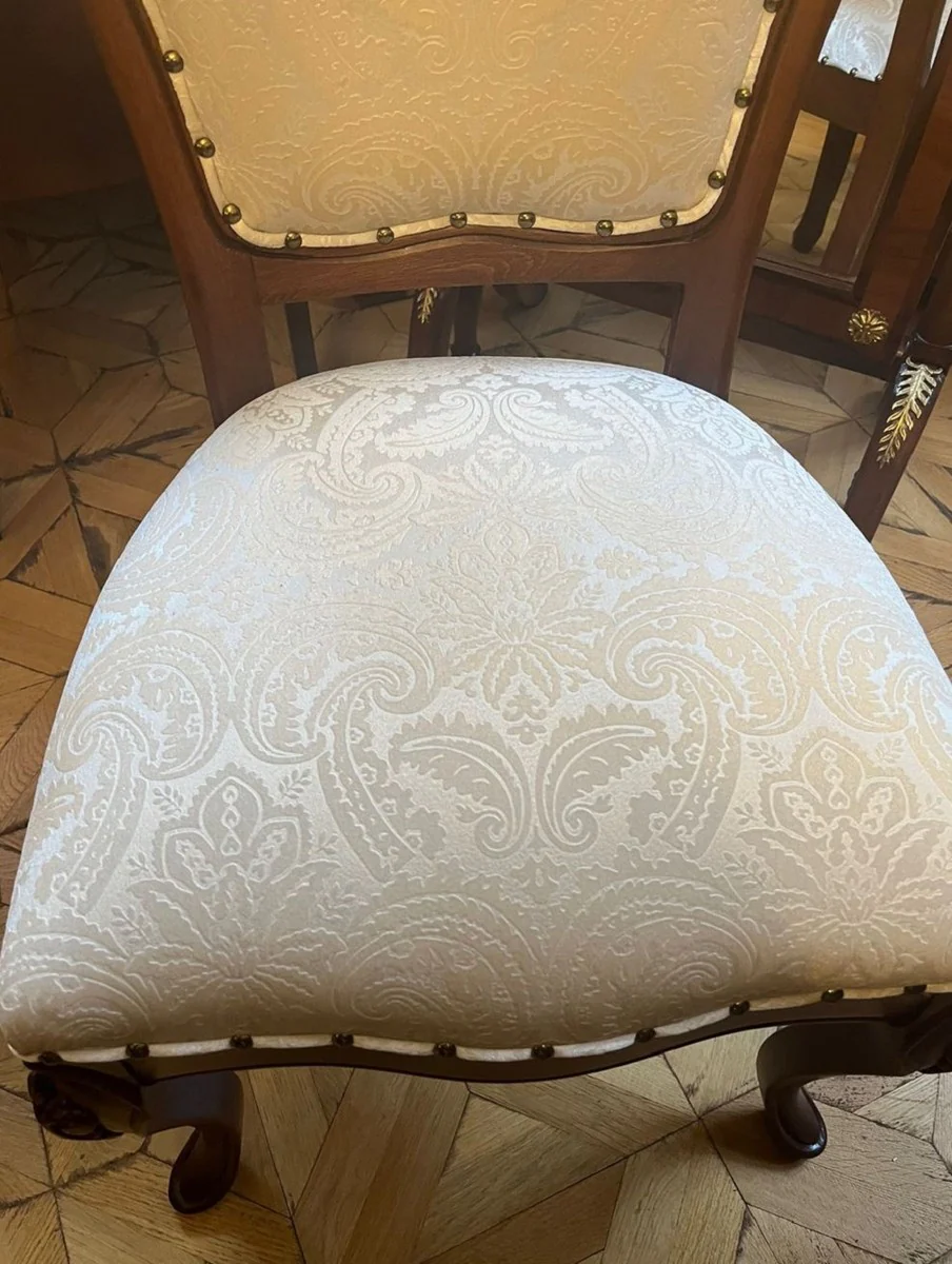 Luxury Baroque Dining Room Chair Cream / Brown - Handcrafted Solid Wood Chair with Elegant Pattern - Baroque Style Kitchen Chair - Baroque Dining Room Furniture - Noble & Magnificent