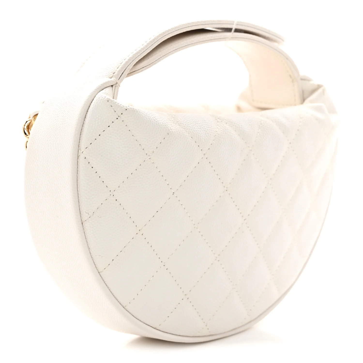 Shiny Caviar Quilted Bow Pouch Hobo White - Top Club