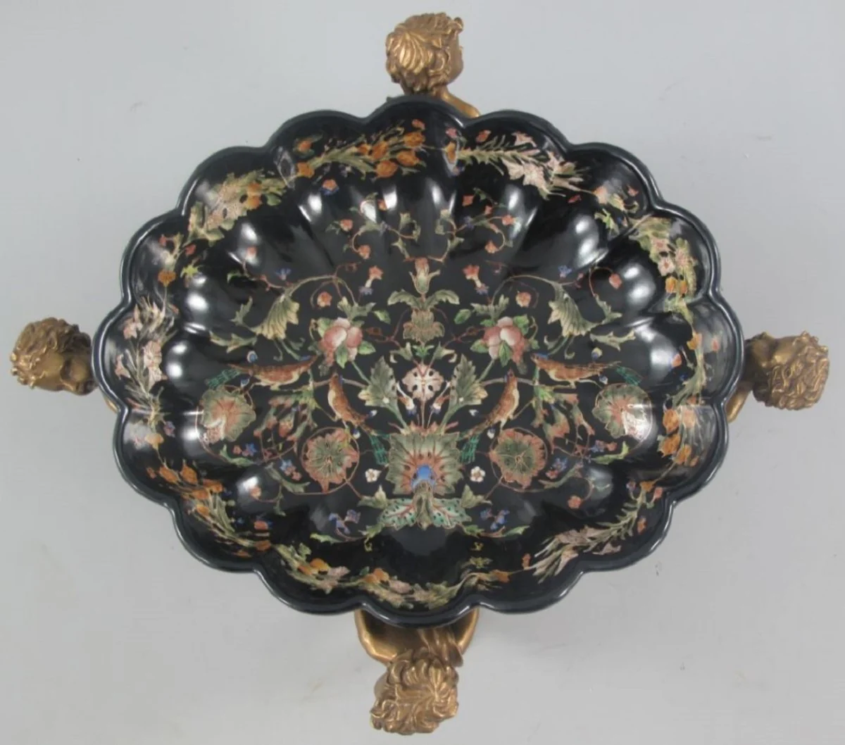 Art Nouveau porcelain bowl with 4 decorative angel figures black / multicolored / brass 40 x 34 x H. 17 cm - Baroque & Art Nouveau decorative accessories