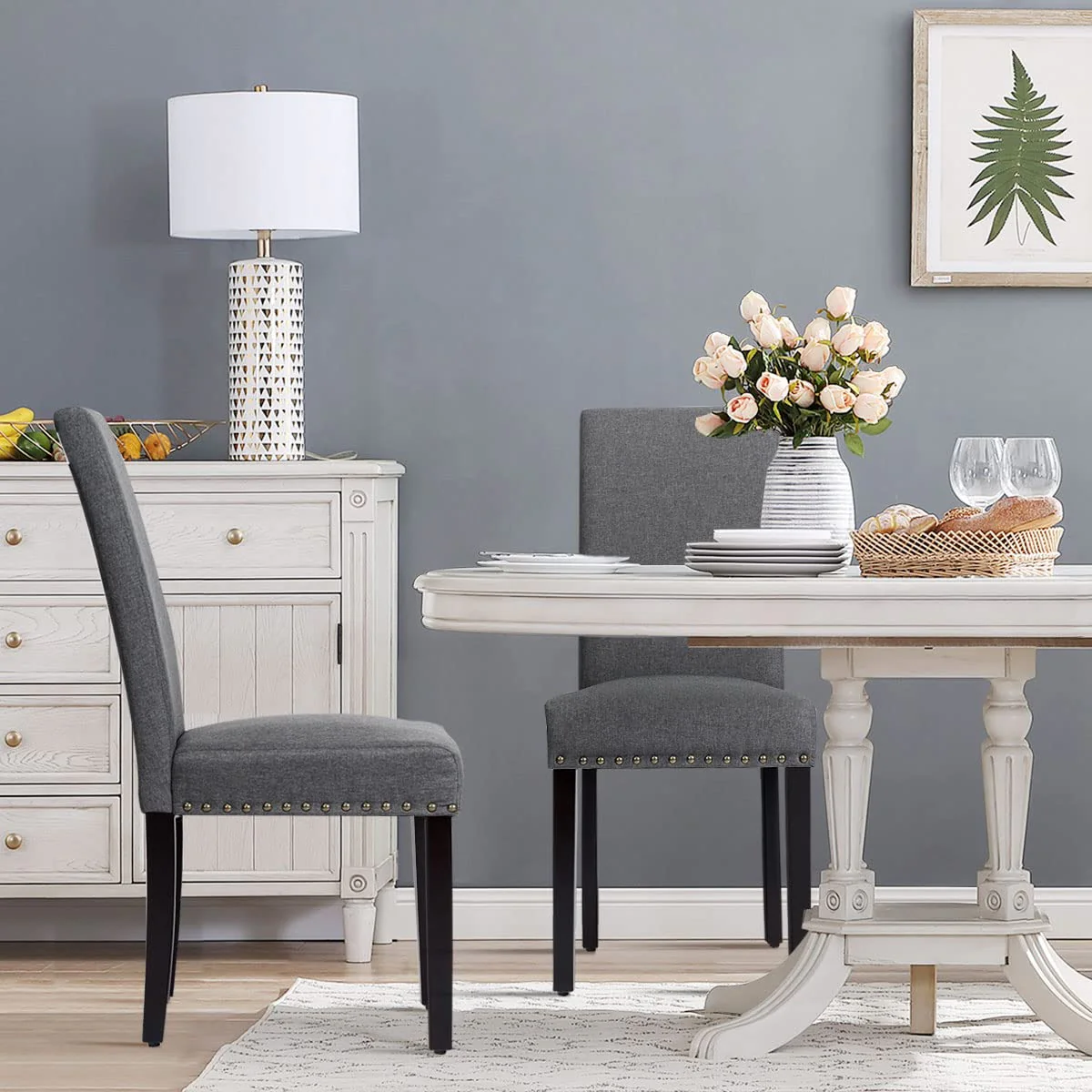 BEFOUNDLOVELY Upholstered Dining Chairs Set of 2, Fabric Side Chairs with Wood Legs, Soft Padded Seat