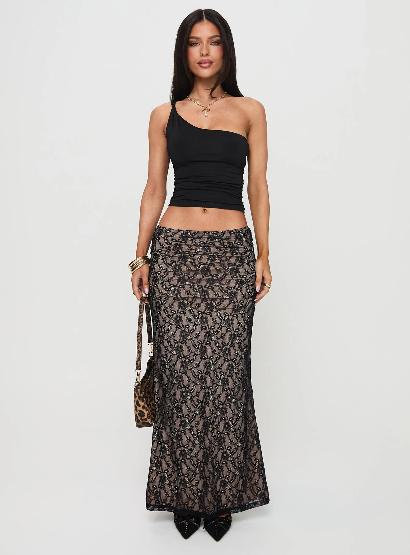 Lourenzia Lace Maxi Skirt Black / Nude