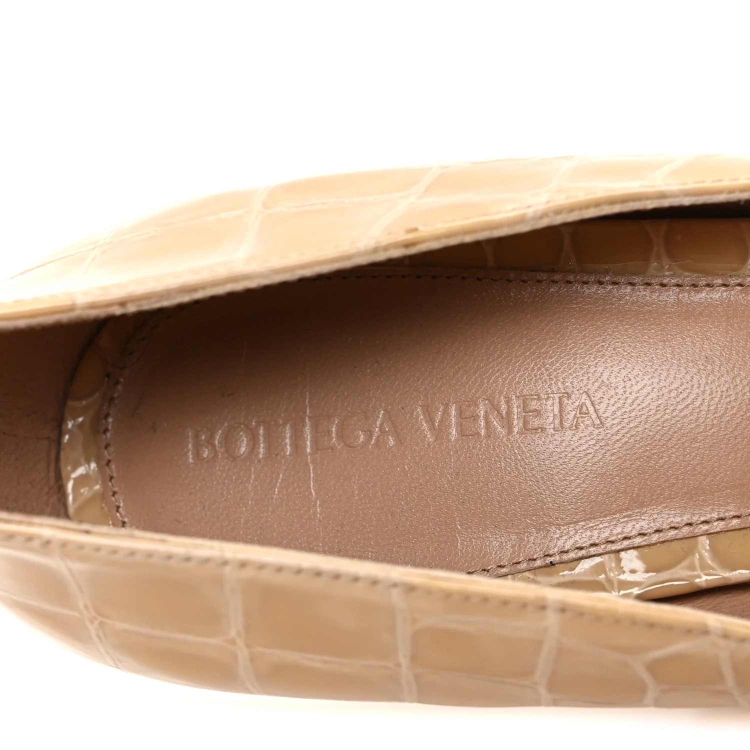 Gloss Calfskin Crocodile Embossed Punta Wedge Heel Sandals 41 Praline - Top Club