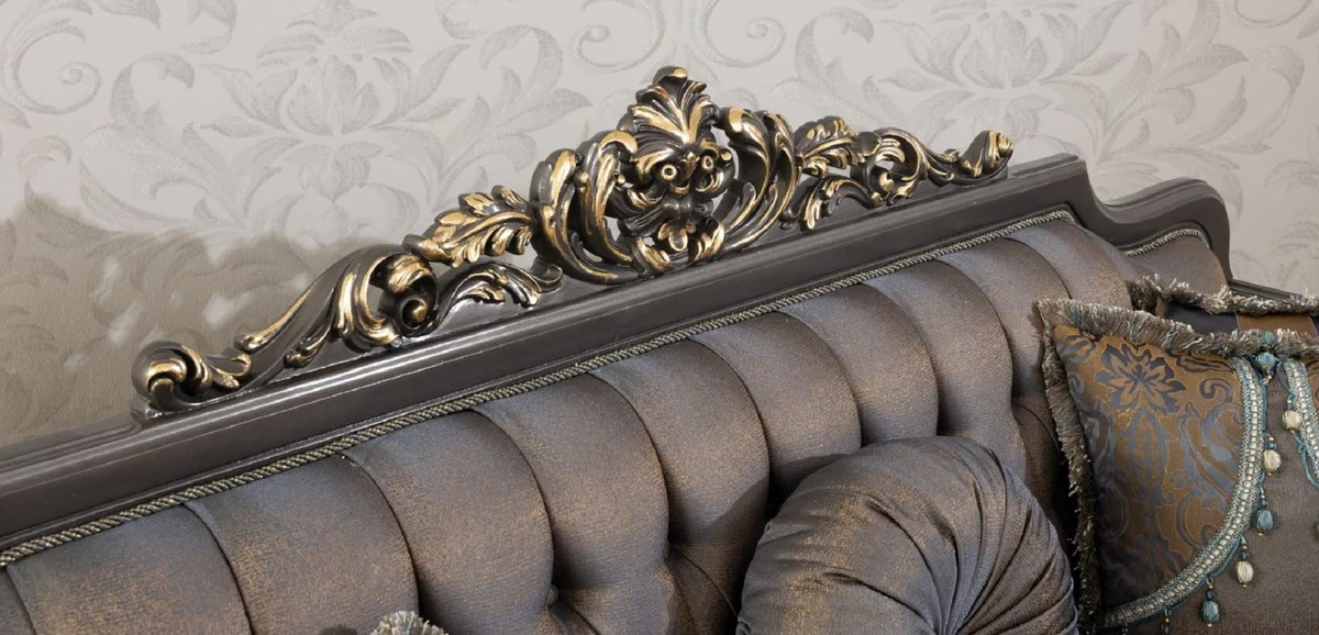 Luxury Baroque Living Room Set Blue / Gray / Gold - 2 Sofas & 2 Armchairs & 1 Coffee Table - Magnificent Baroque Living Room Furniture