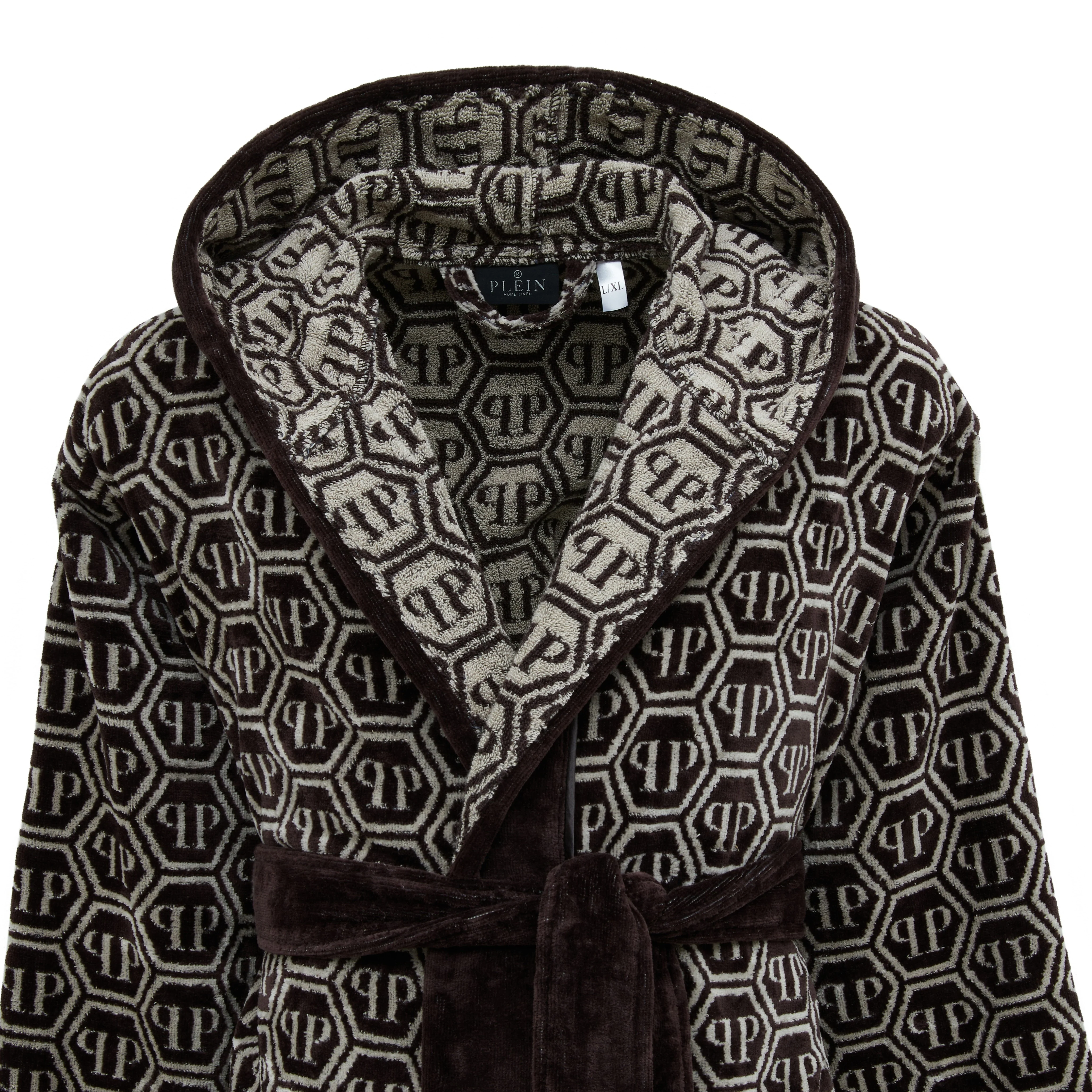 Accappatoio Con Cappuccio In Spugna Pattern Xxl Brown Philipp Plein