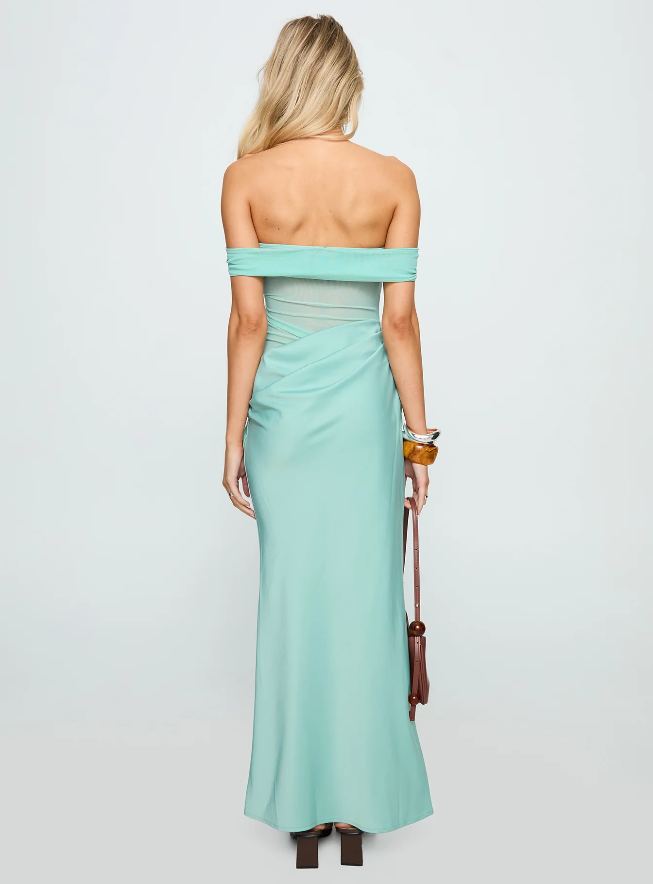 Only Exception Off The Shoulder Maxi Dress Aqua