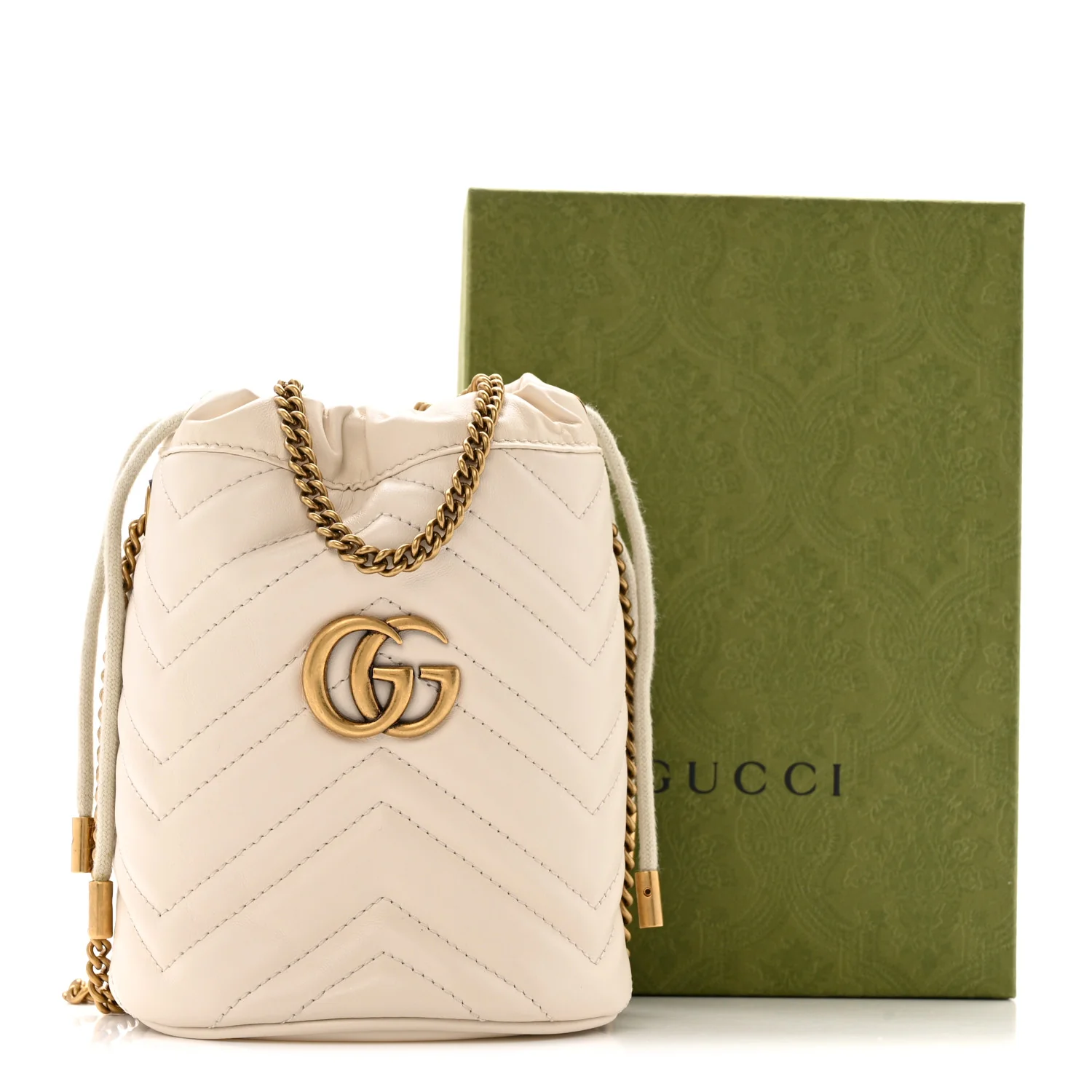 Calfskin Matelasse Mini GG Marmont 2.0 Bucket Bag White - Top Club