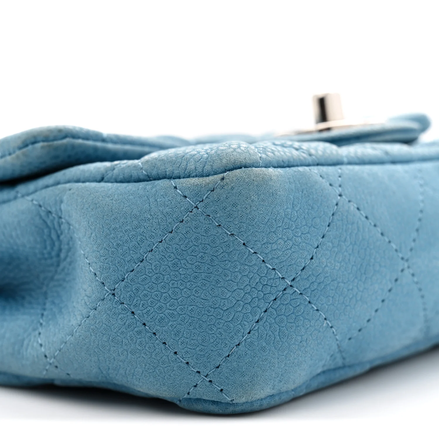 Iridescent Caviar Quilted Extra Mini Flap Light Blue - Top Club