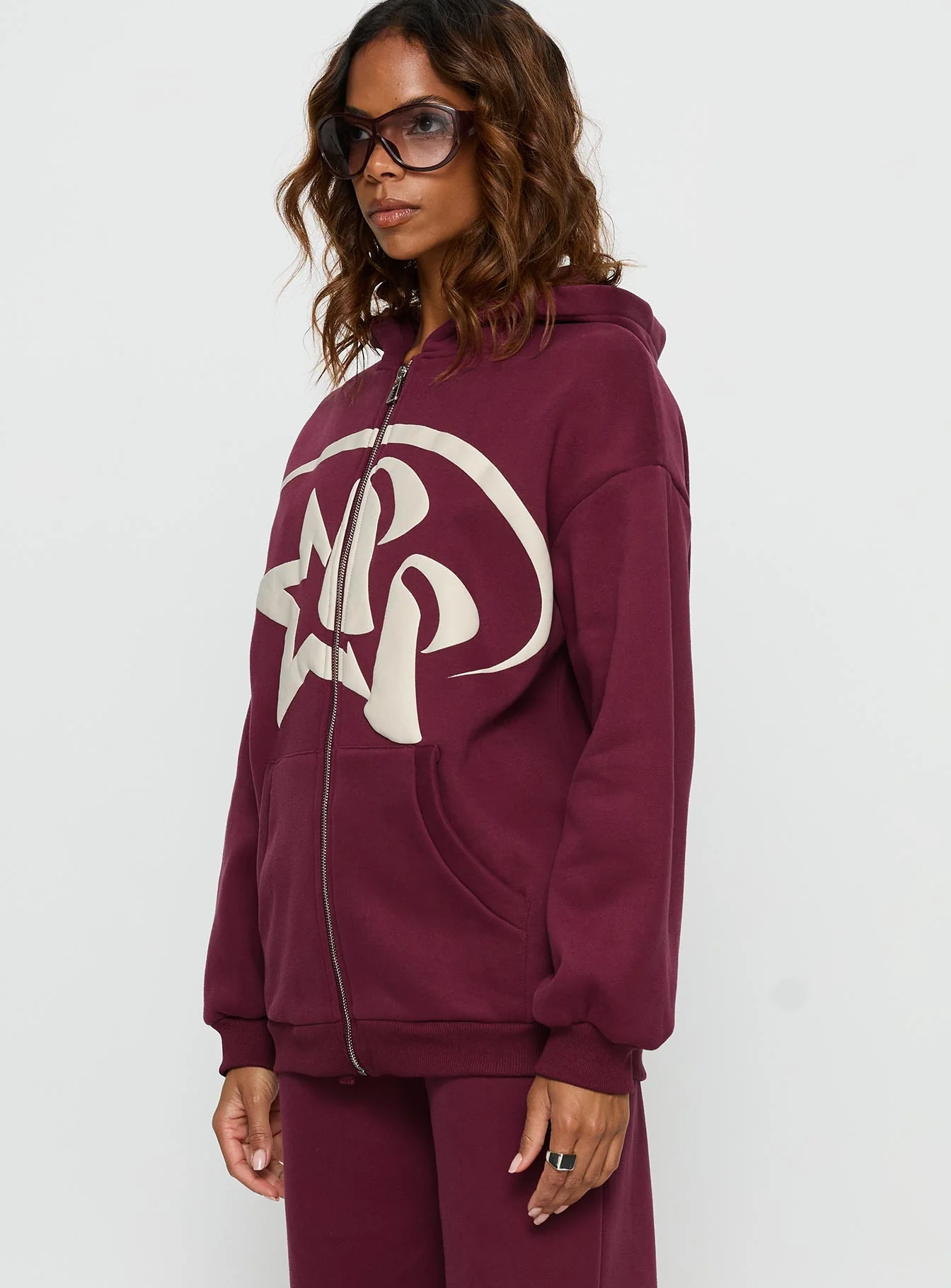 Princess Polly Stargirl Zip Through Jumper Burgundy