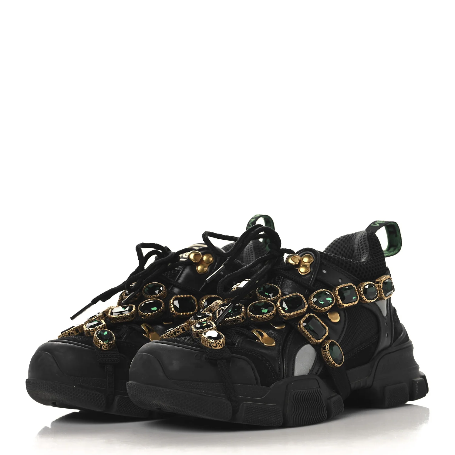 X SEGA Mesh Suede Calfskin Removable Crystals Womens Flashtrek Sneakers 35.5 Black Silver - Top Club