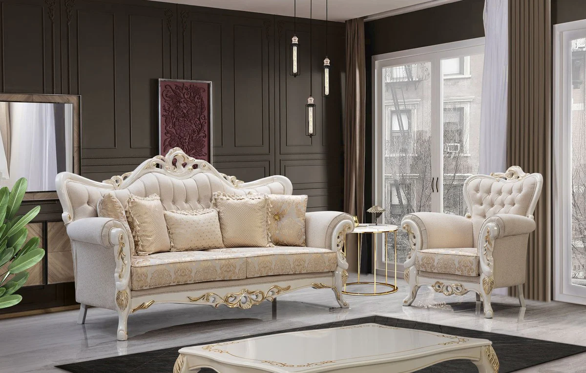 Luxury Baroque Coffee Table White / Gold - Handmade Baroque Style Living Room Table - Luxury Baroque Style Furniture - Baroque Style Living Room Furniture - Baroque Furnishings - Baroque Furniture