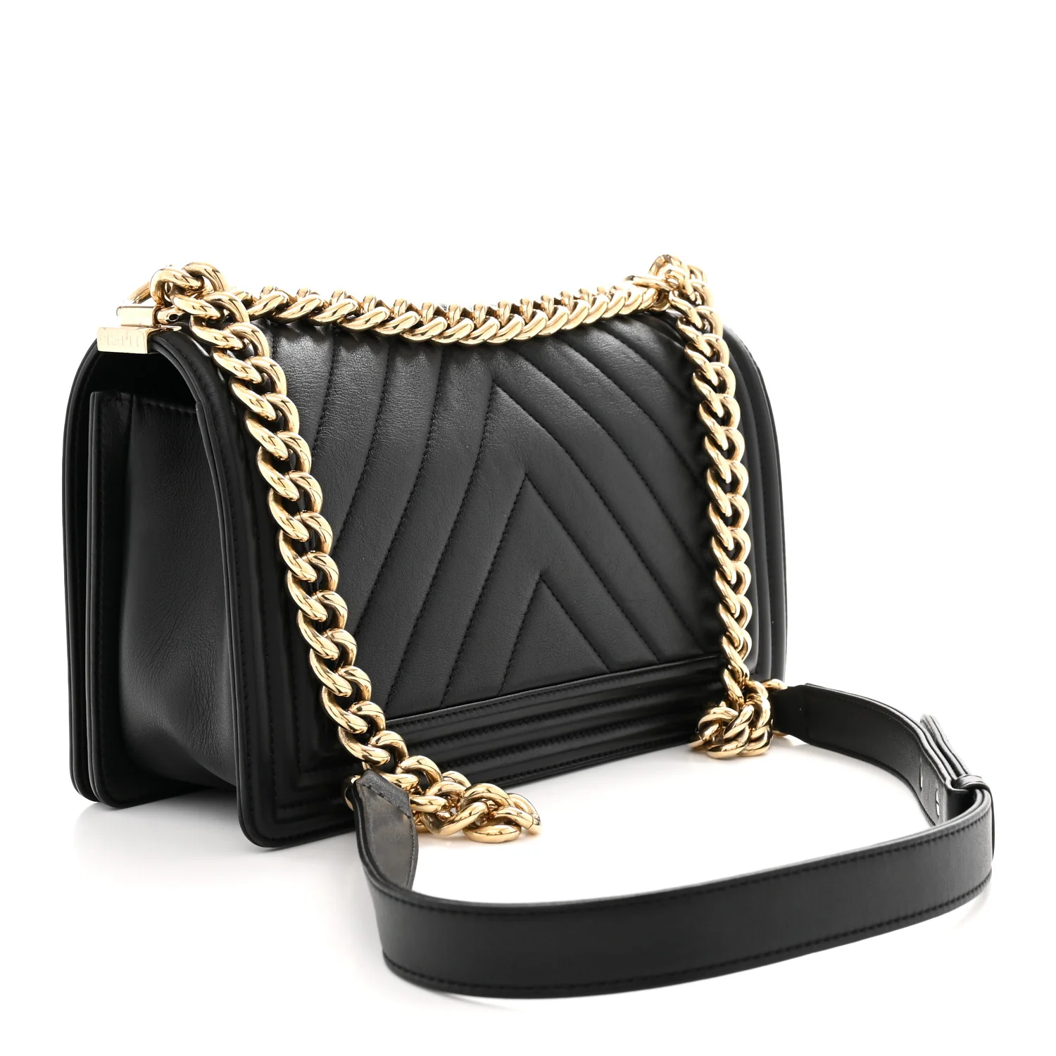 Lambskin Chevron Quilted Medium Boy Flap Black - Top Club