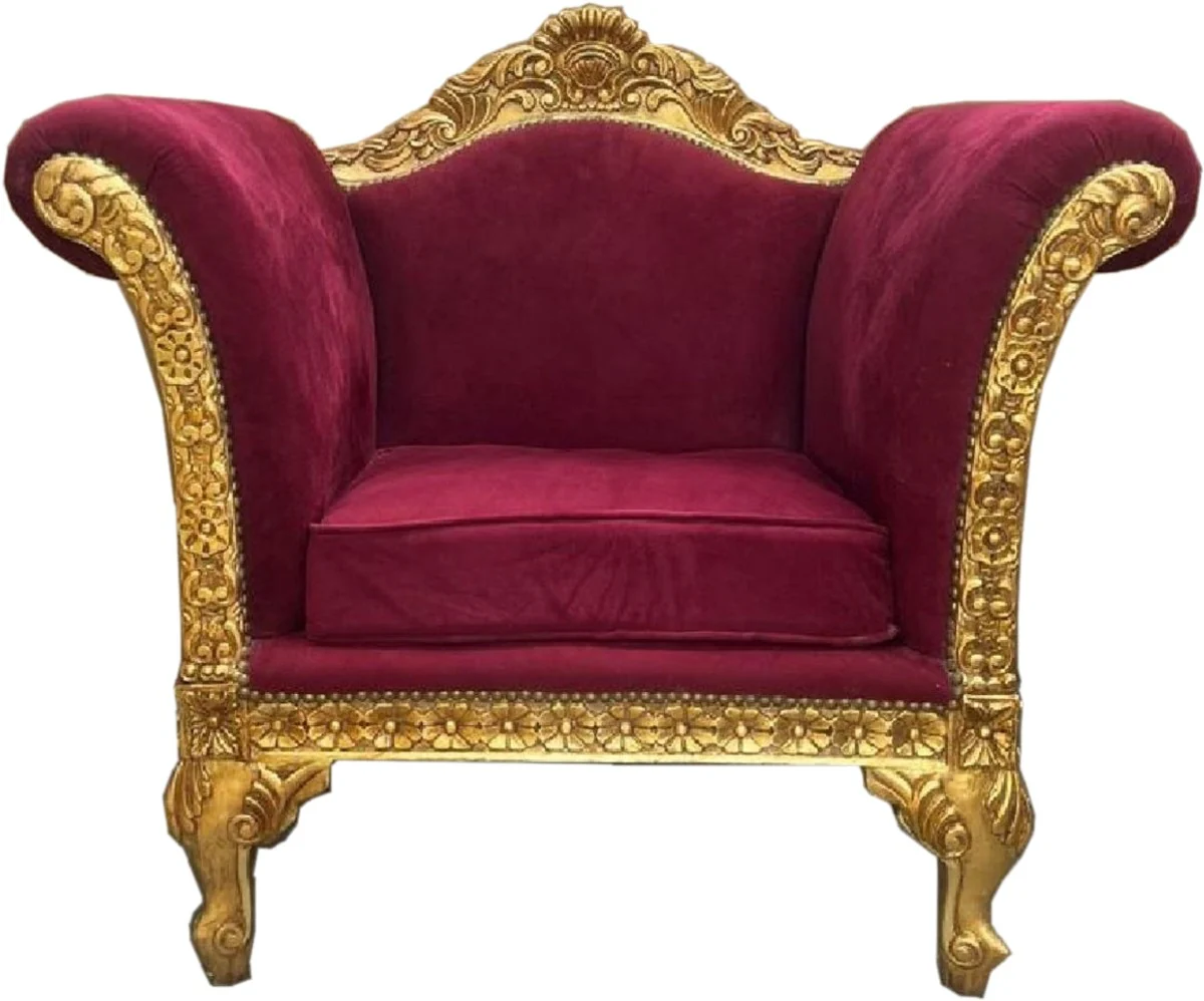 Baroque Lounge Chair Bordeaux Red / Gold - Handmade Antique Style Armchair - Living Room Furniture - Baroque Furniture - Noble & Magnificent
