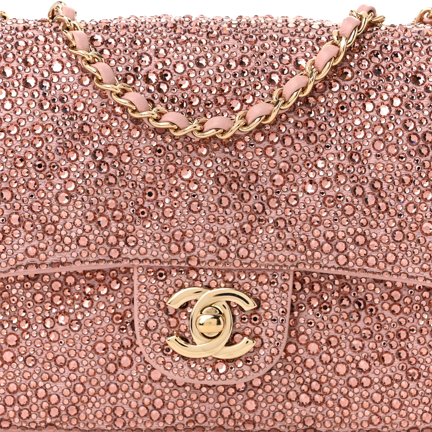 Lambskin Crystal Diamante Small Flap Light Pink - Top Club