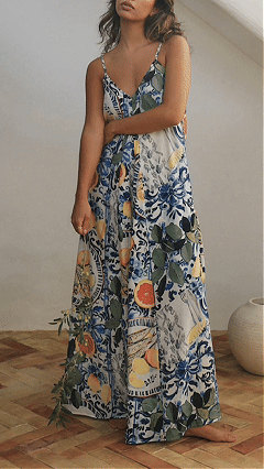 Women's Sicilian Print Cami Cotton-Blend Loose Maxi Dress - Nordfashionstorm - Women's Clothing, Fashion for You - Nordfashionstorm.com