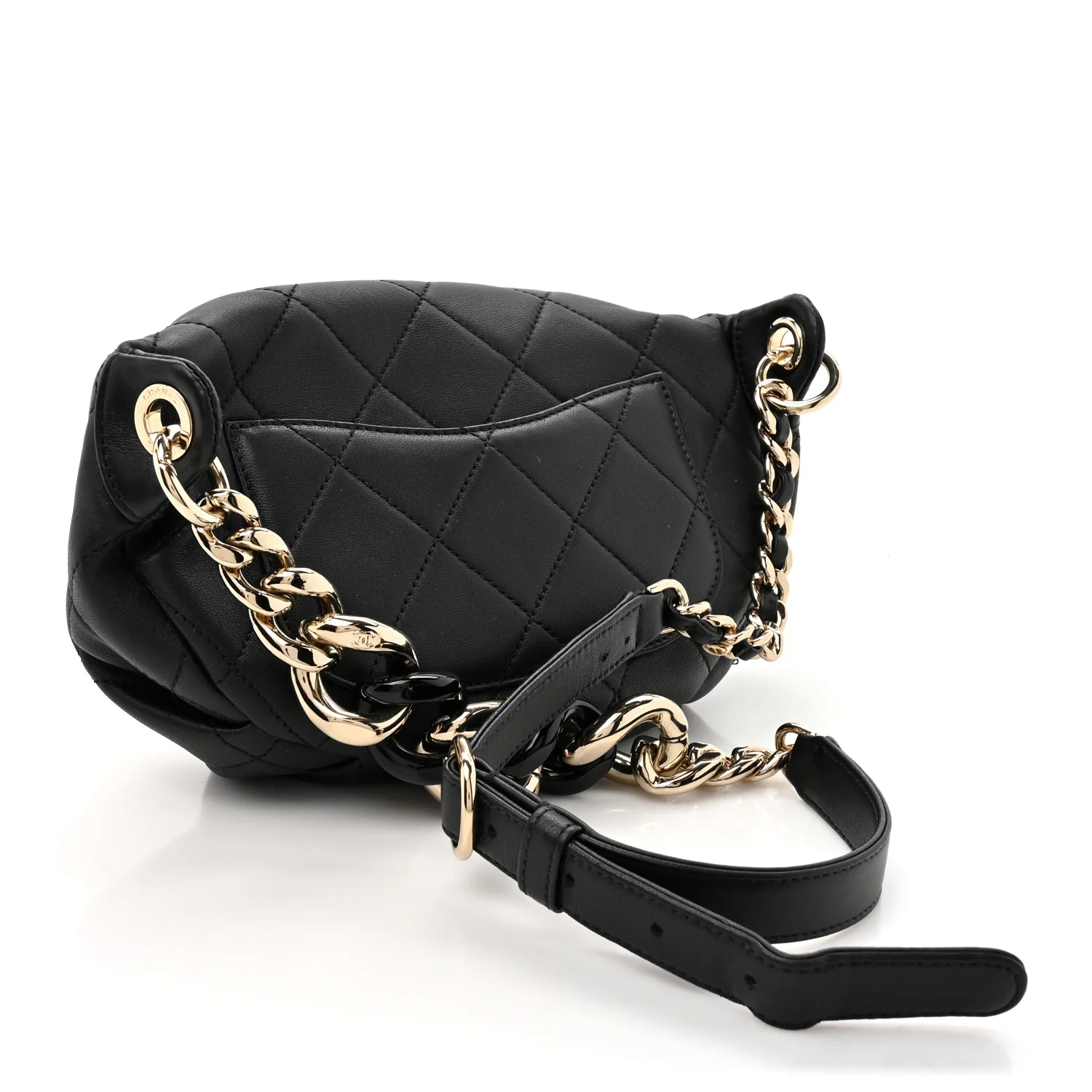 Lambskin Quilted Resin Bi-Color Waist Bag Fanny Pack Black - Top Club