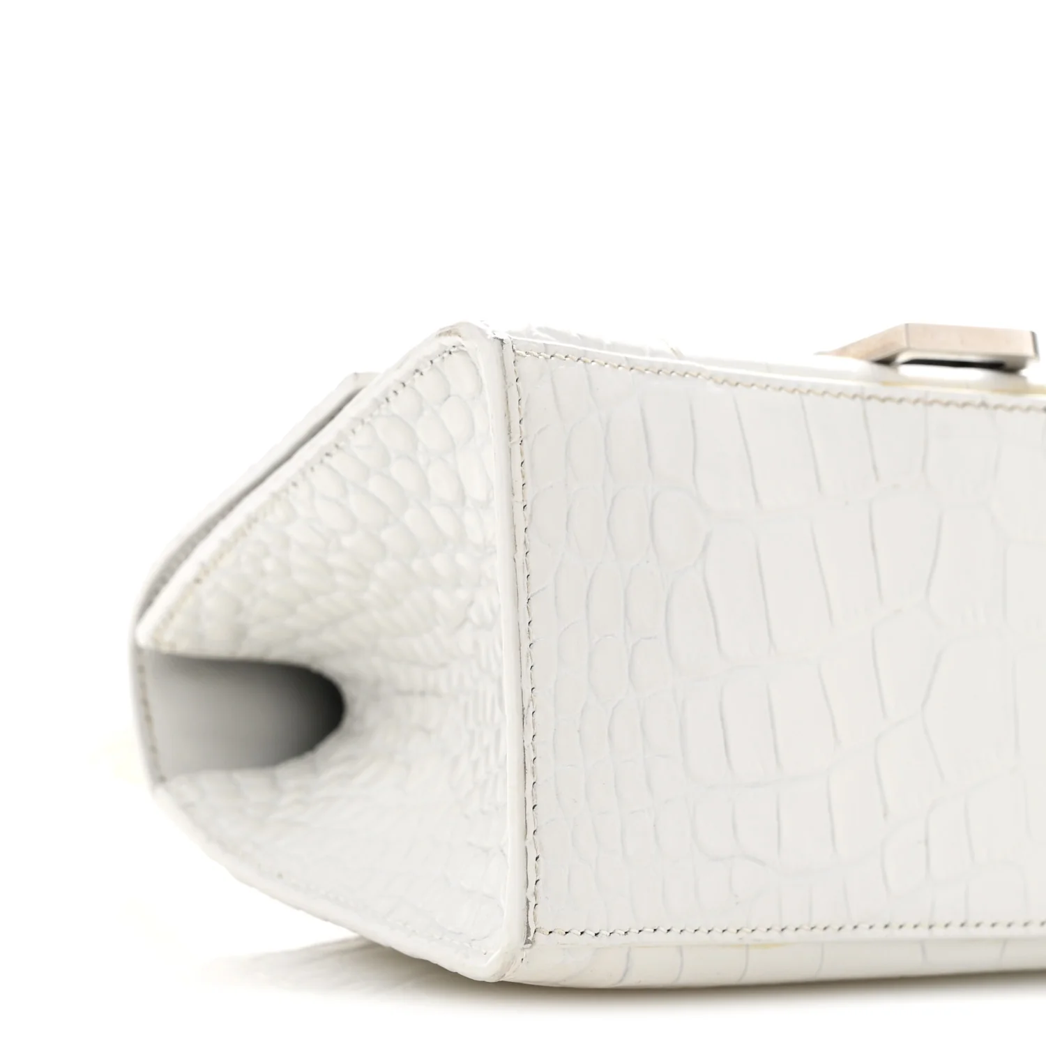 Calfskin Crocodile Embossed Small Hourglass Top Handle Bag White - Top Club