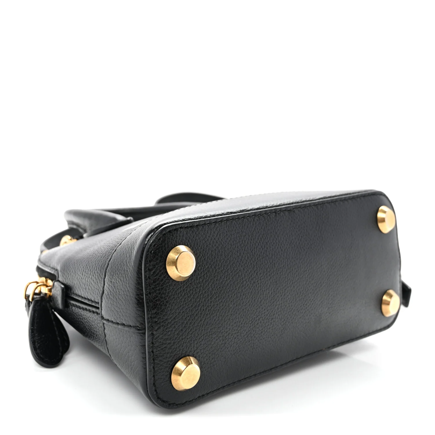 Signature Grained Calfskin Logo XXS Ville Top Handle Bag Black White - Top Club