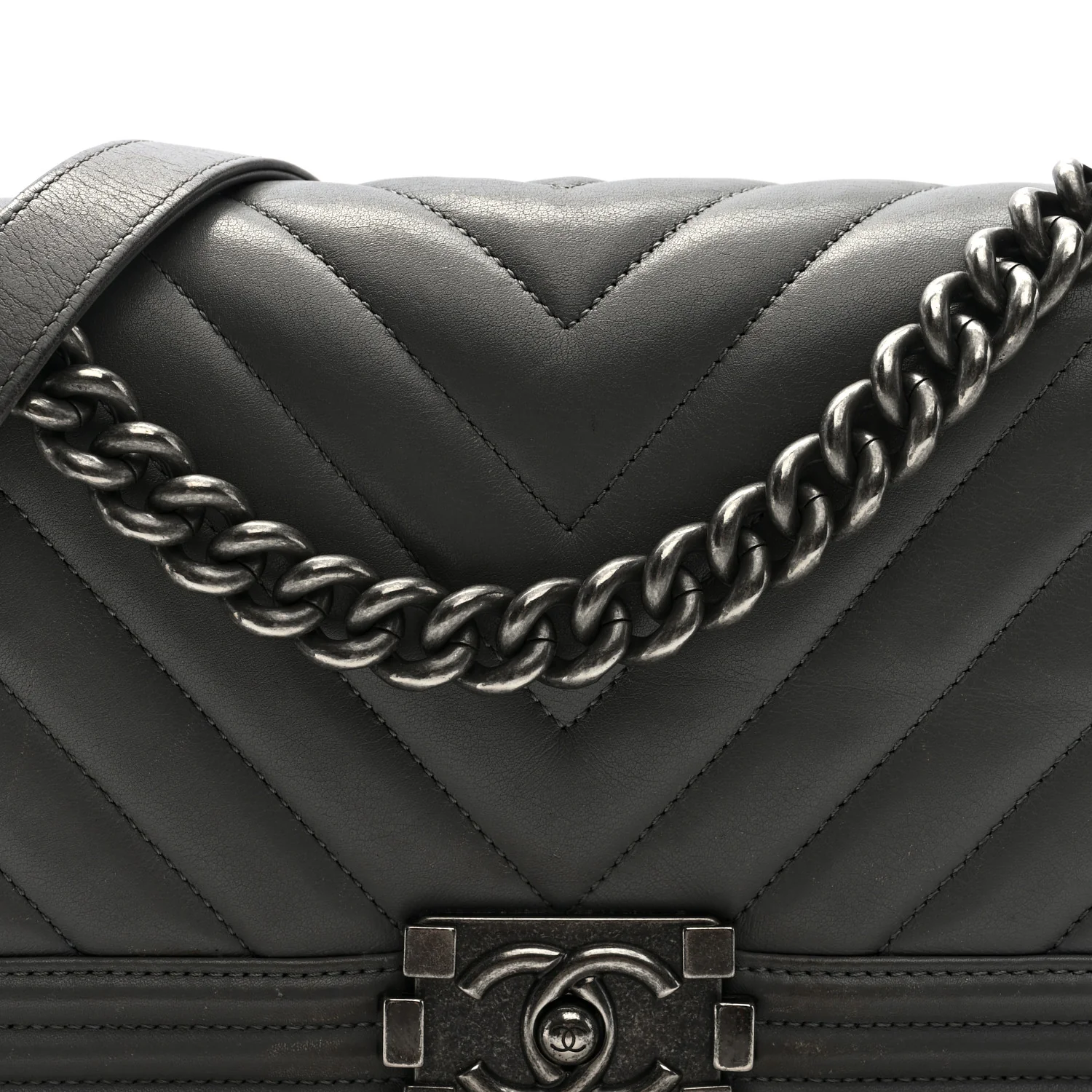 Lambskin Chevron Quilted Medium Boy Flap Grey - Top Club