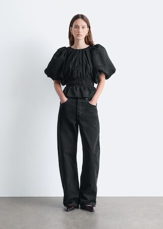 & Other Stories PEPLUM-FRILL PUFF-SLEEVE TOP