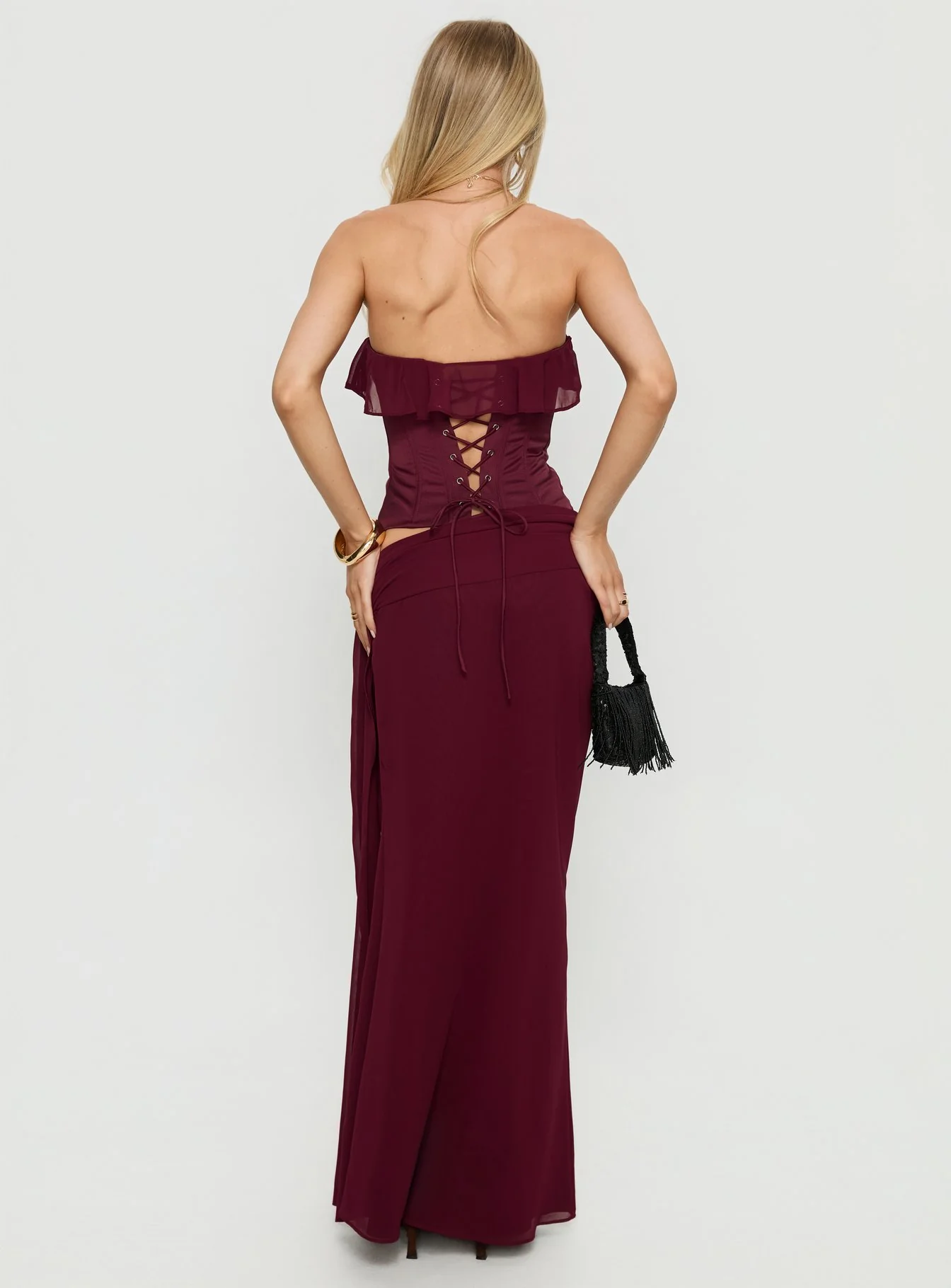 Hollian Draped Maxi Skirt Wine