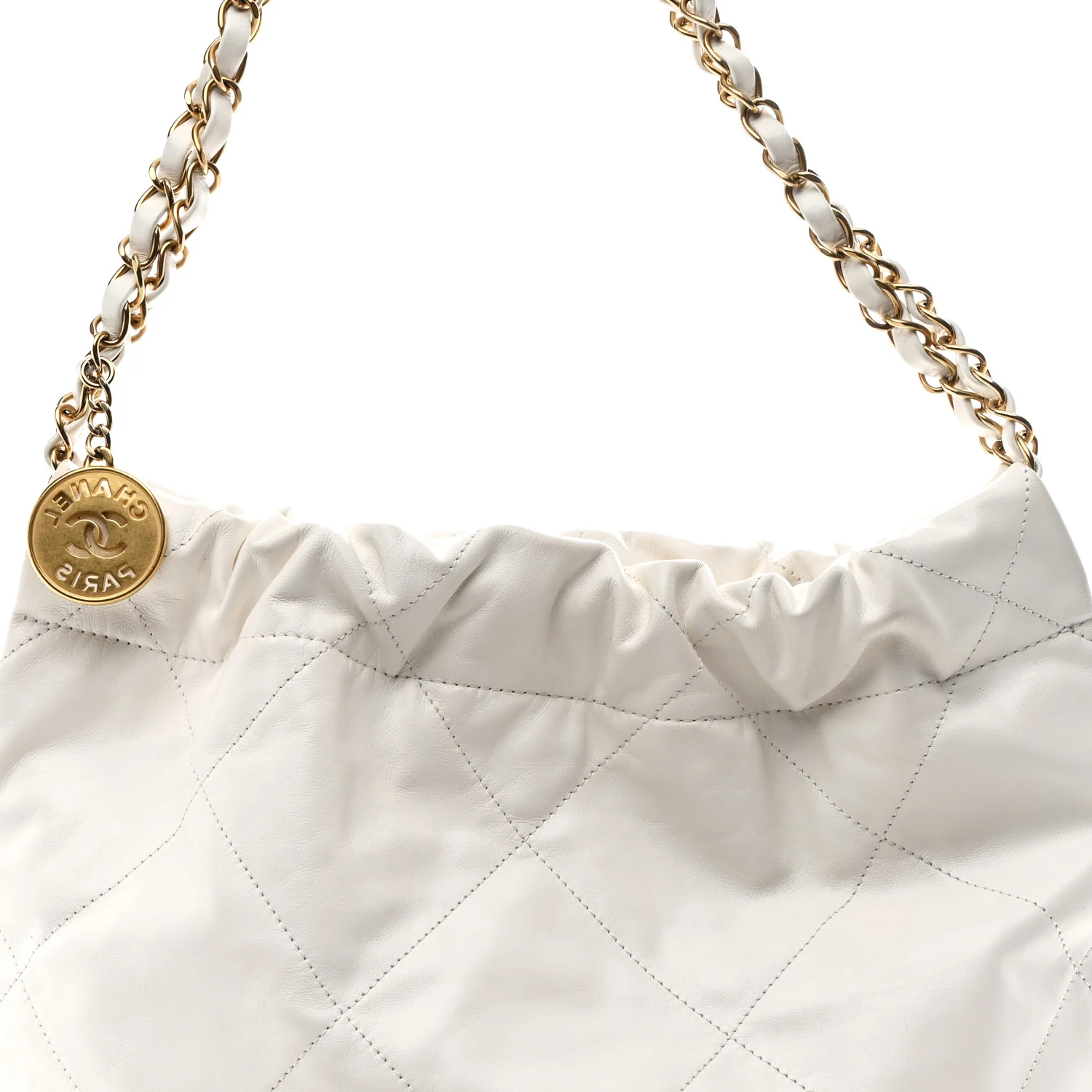 Shiny Calfskin Quilted Small Chanel 22 White - Top Club