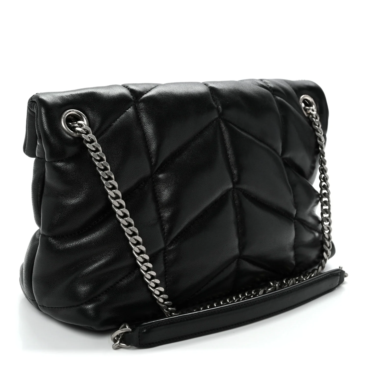 Lambskin Quilted Small Loulou Puffer Monogram Chain Satchel Black
