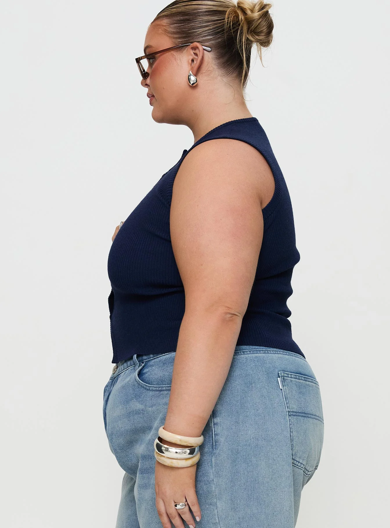 Suzu Sleeveless Knit Top Navy Curve