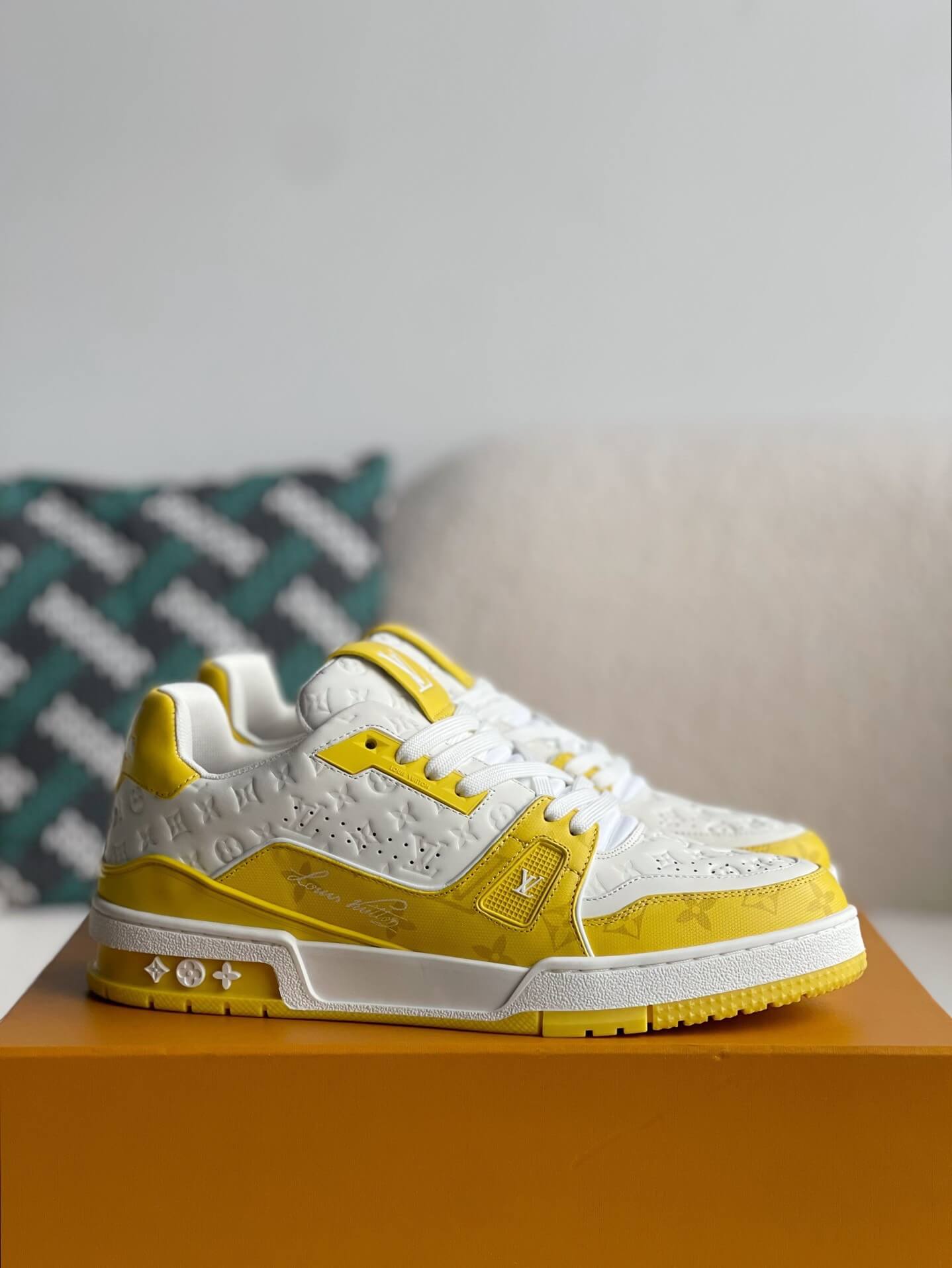 Louis Vuitton LV Monogram Yellow White Trainer Sneaker - Sneaker Replica Workshop
