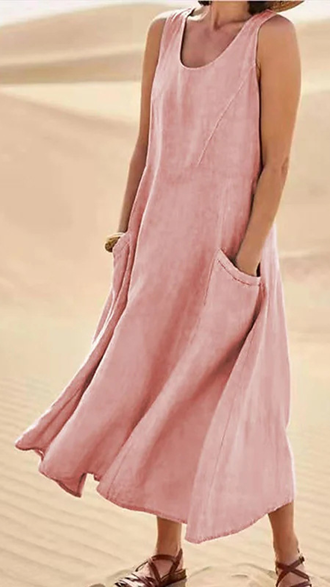 Women's Cotton-Linen Blend Sleeveless Dress - Nordfashionstorm - Women's Clothing, Fashion for You - Nordfashionstorm.com