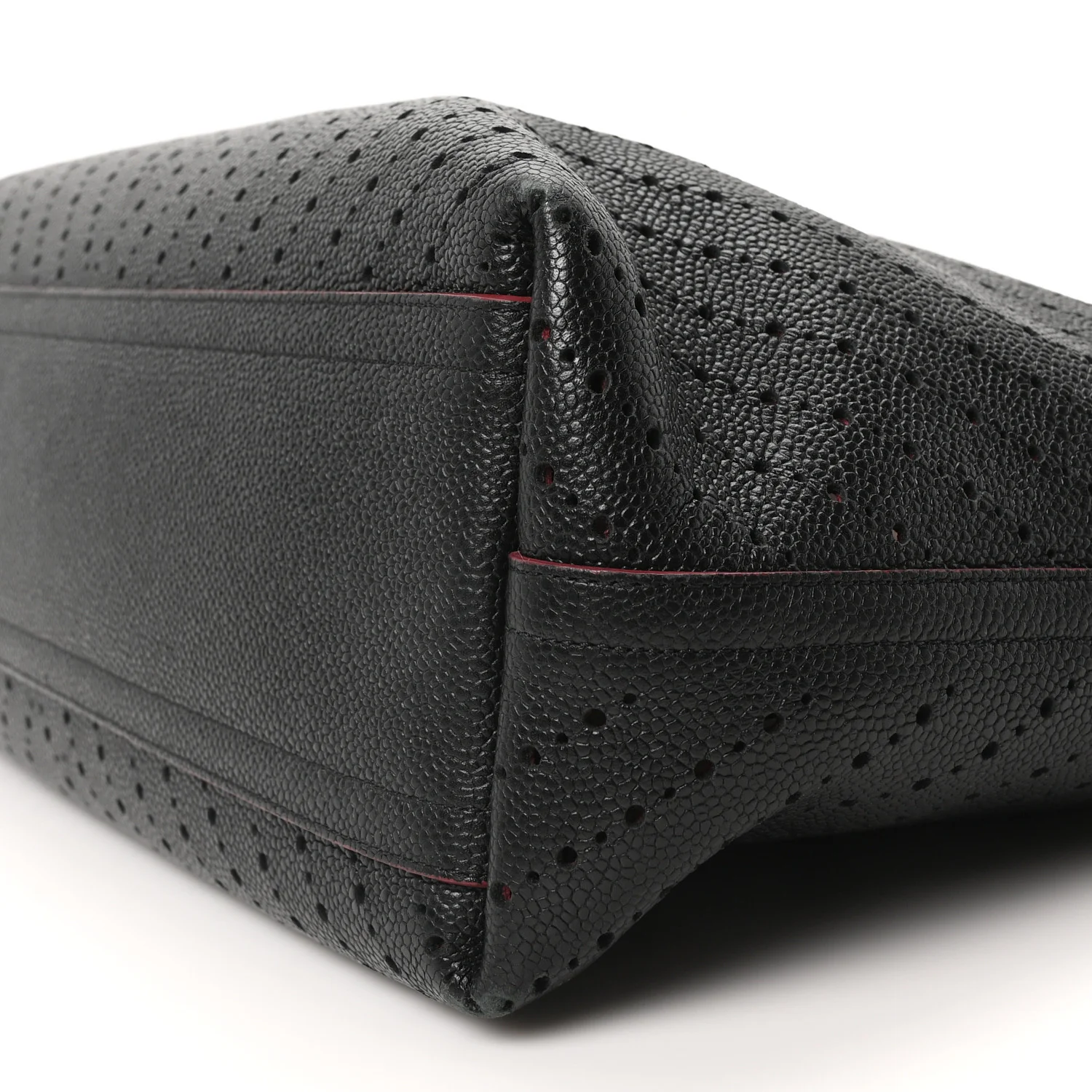 Perforated Grained Calfskin Large Shopping Tote Black - Top Club