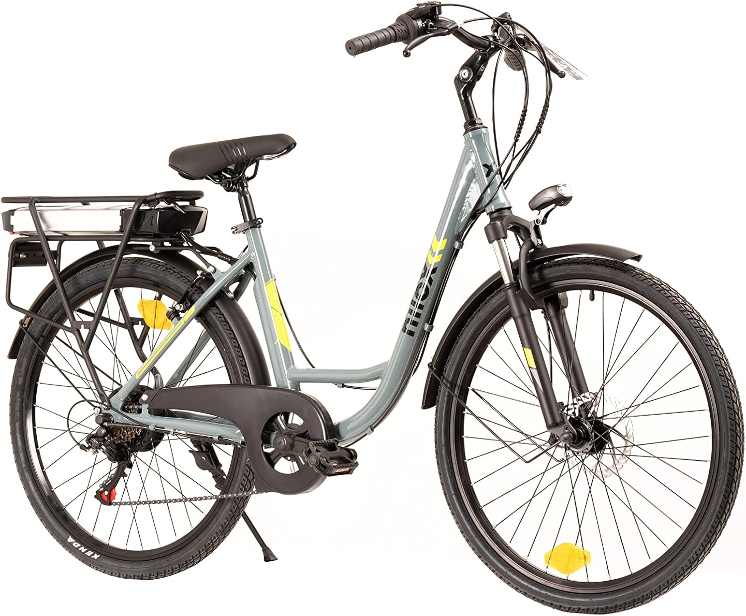 Nilox, E-Bike X7 f, Trekking Bike con Pedalata Assistita, 80 km di Autonomia, Fino a 25 km/h, Motore Bafang 36 V 250 W, Batteria al Litio da 36 V- 12.8 Ah, Copertoni Semi Tassellati 26