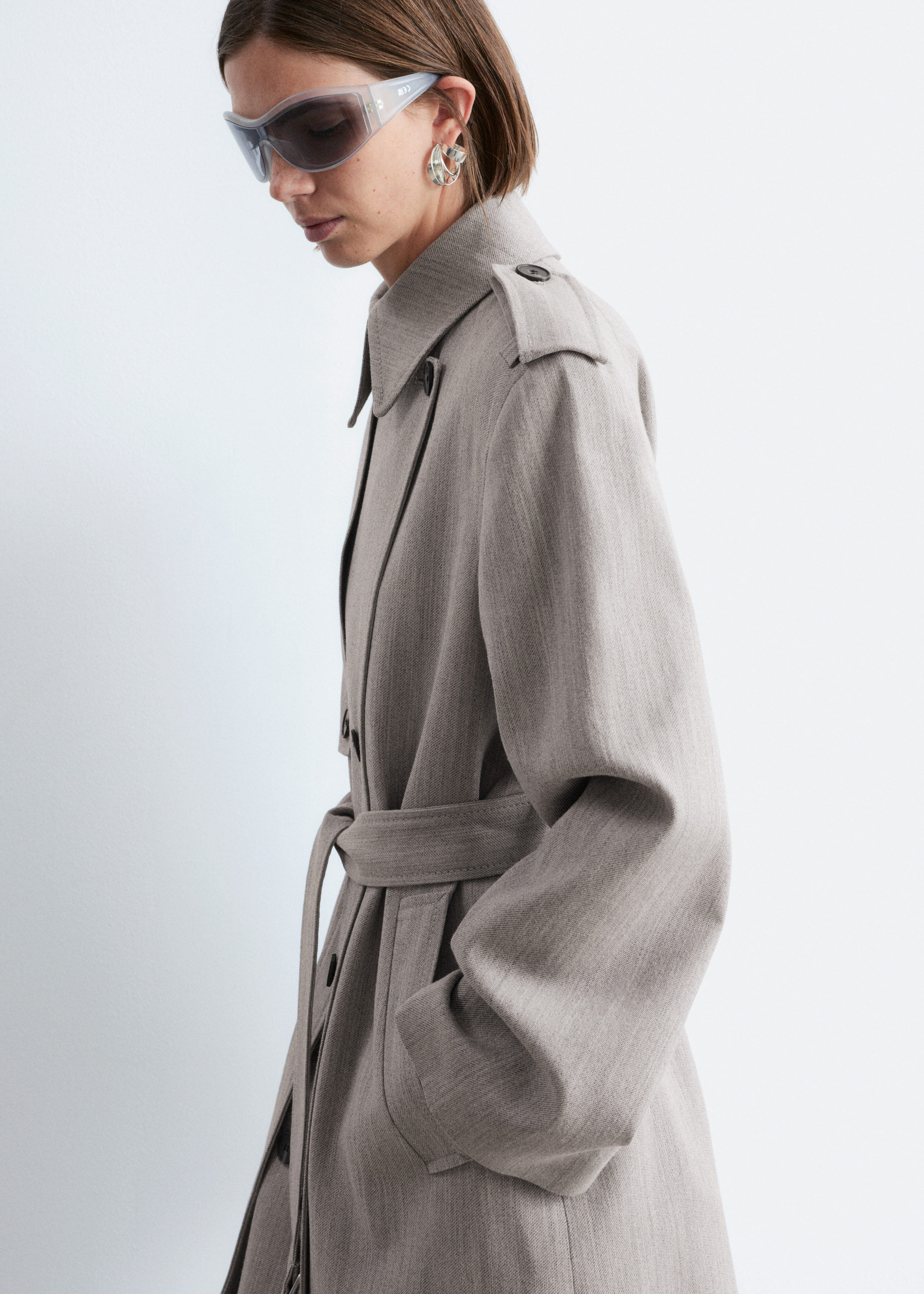 & Other Stories COTTON-WOOL TIE-BELT TRENCH COAT