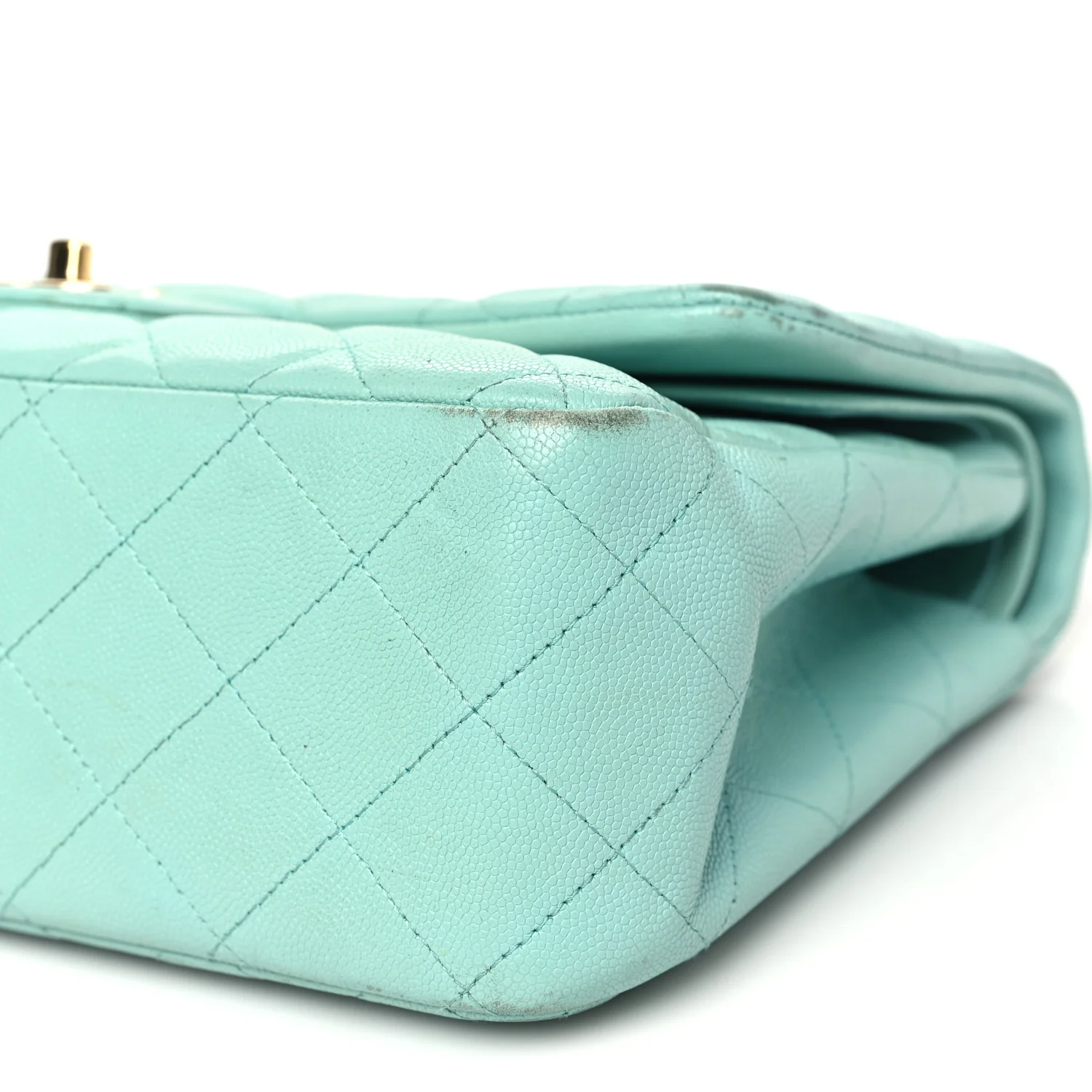 Caviar Quilted Jumbo Double Flap Light Green - Top Club