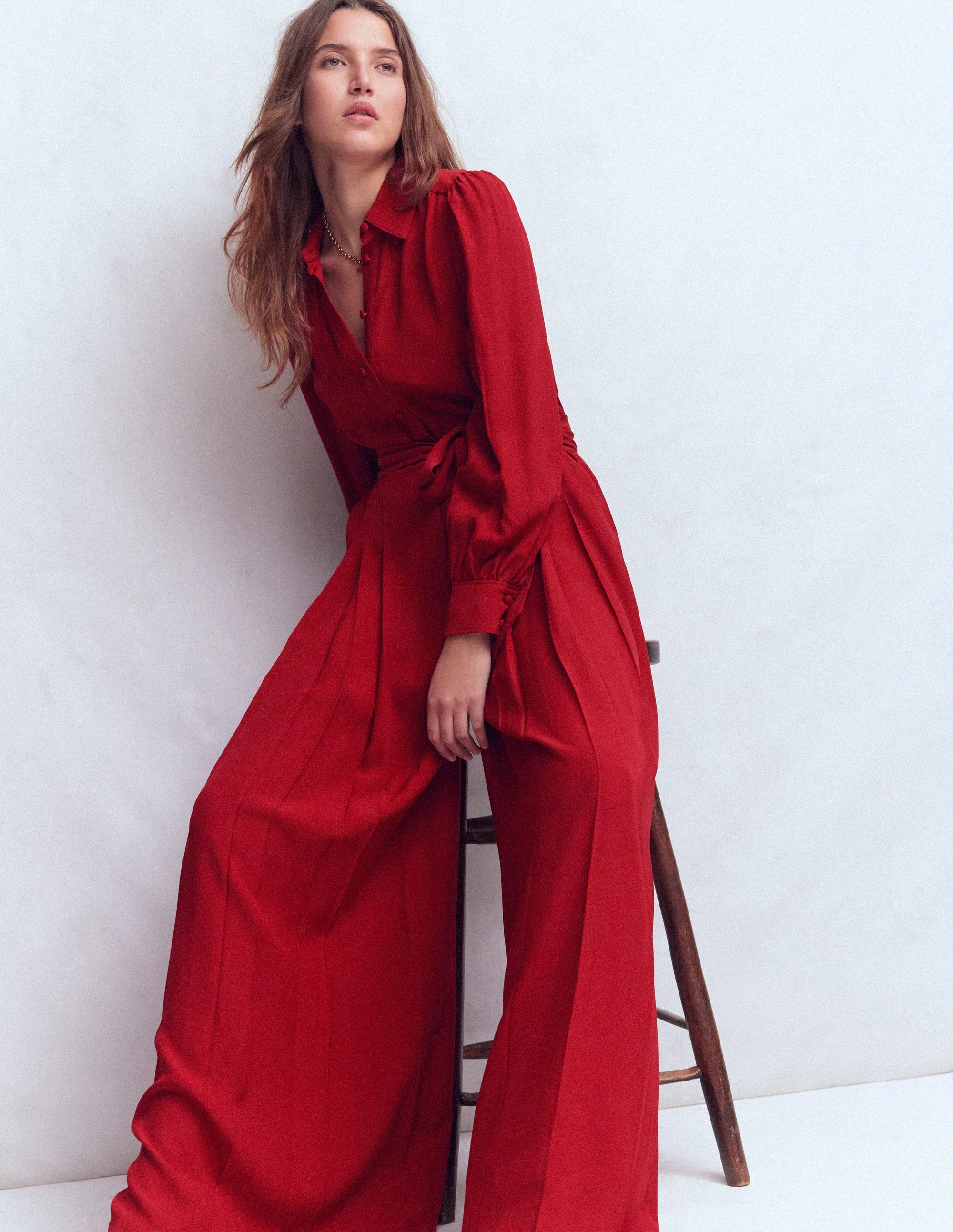 Palazzo-Jumpsuit mit Knopfleiste-ROT