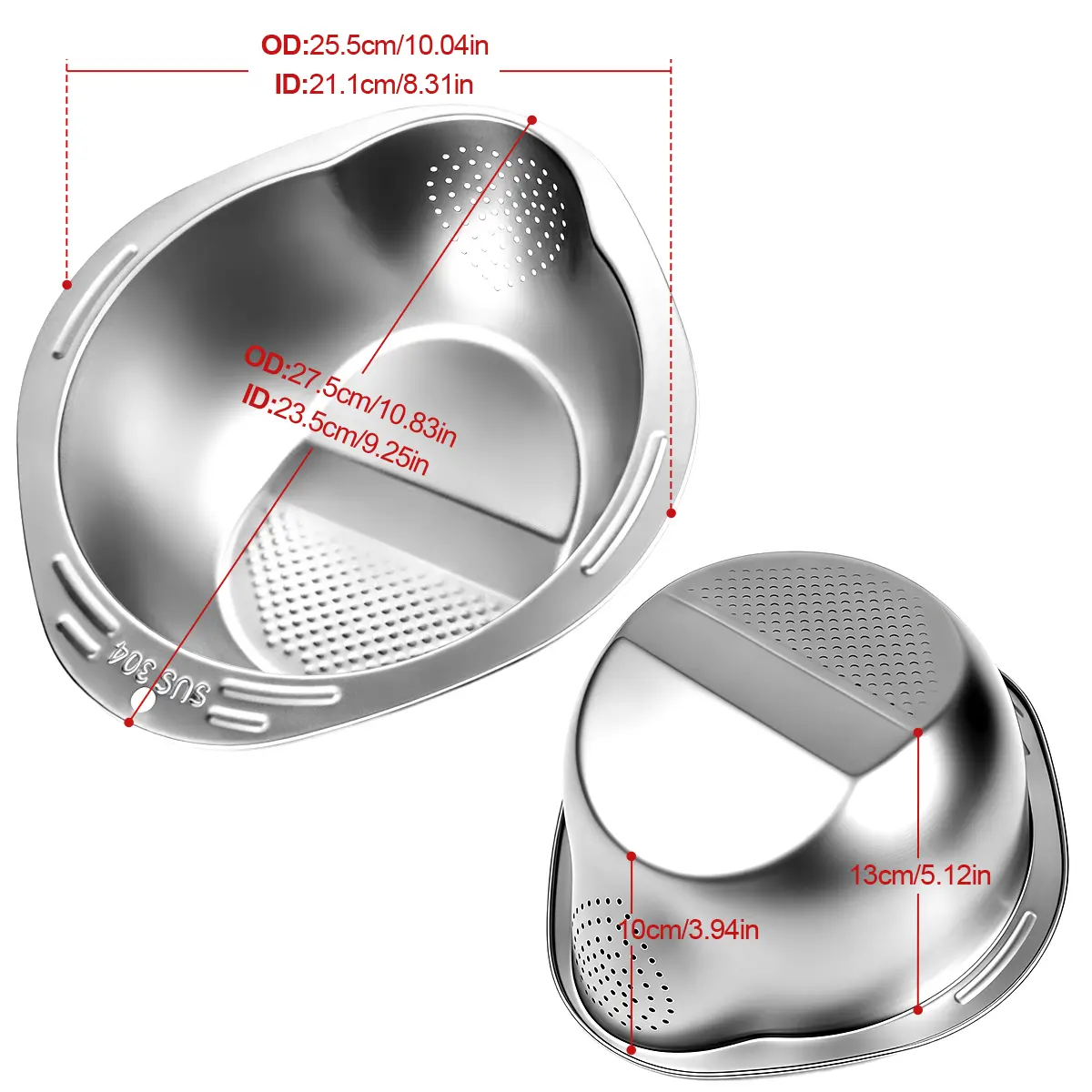 Hanging Design Stainless Steel Colander for Rice, Fruits, Vegetables, Pasta