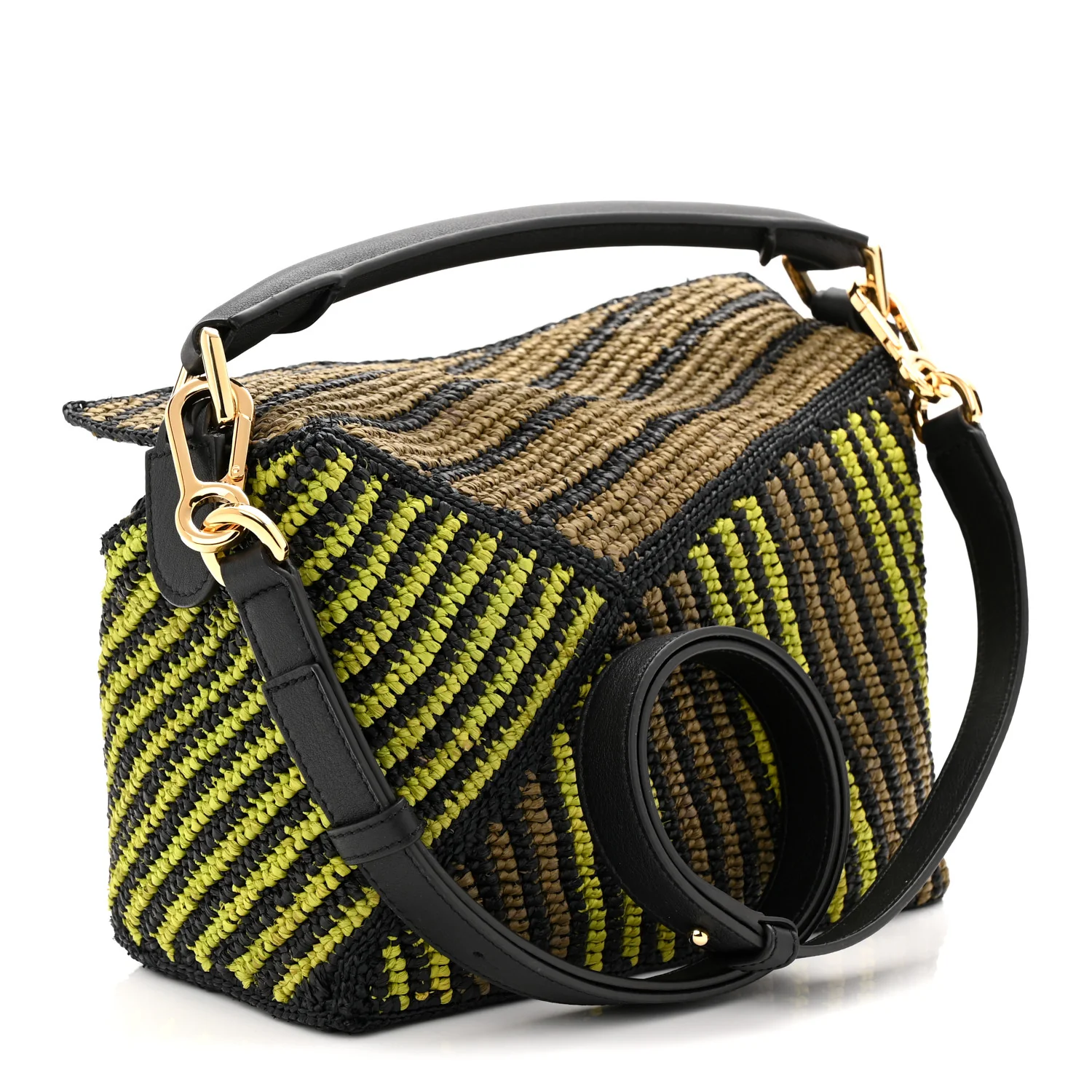 Raffia Calfskin Small Puzzle Bag Anise Olive - Top Club