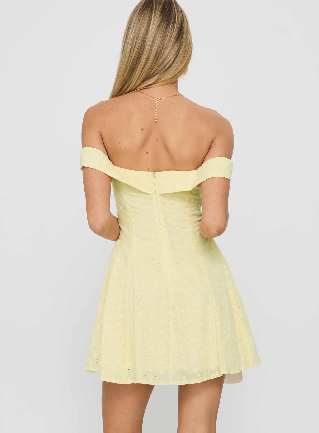 Rosebud Off The Shoulder Mini Dress Lemon