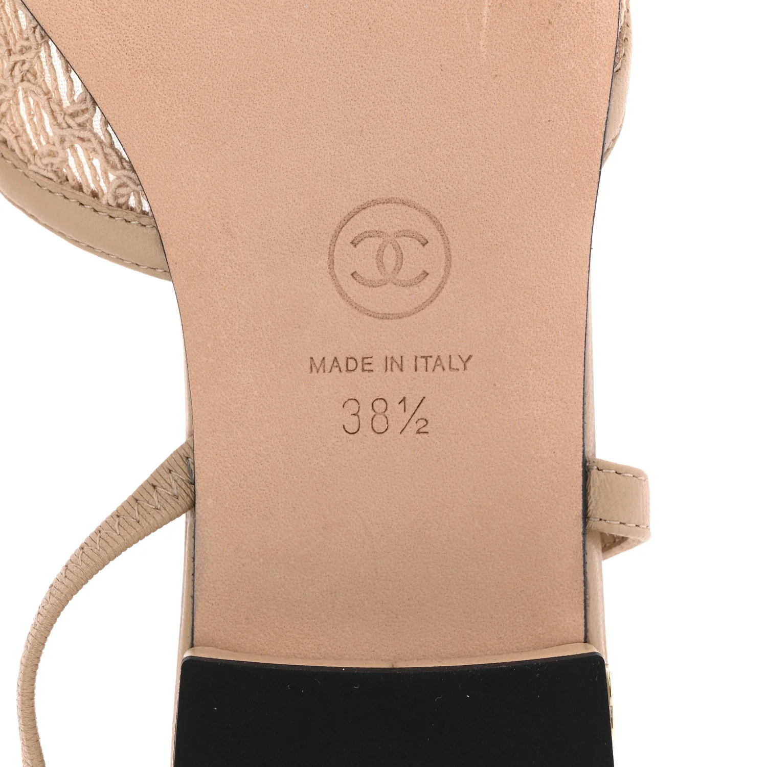 Embroidery Grosgrain Cap Toe CC Slingback Flats 38.5 Beige Black - Top Club