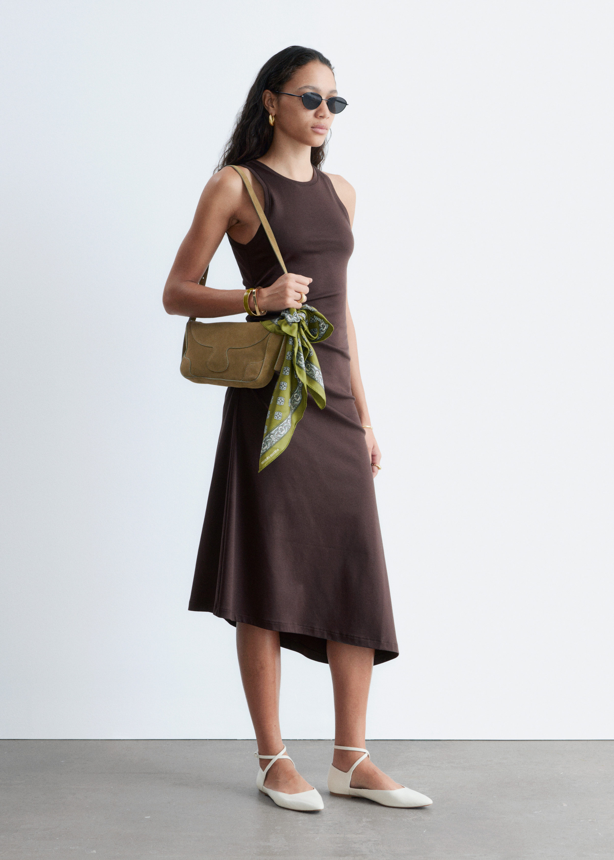 & Other Stories RUCHE ASYMMETRIC MIDI DRESS