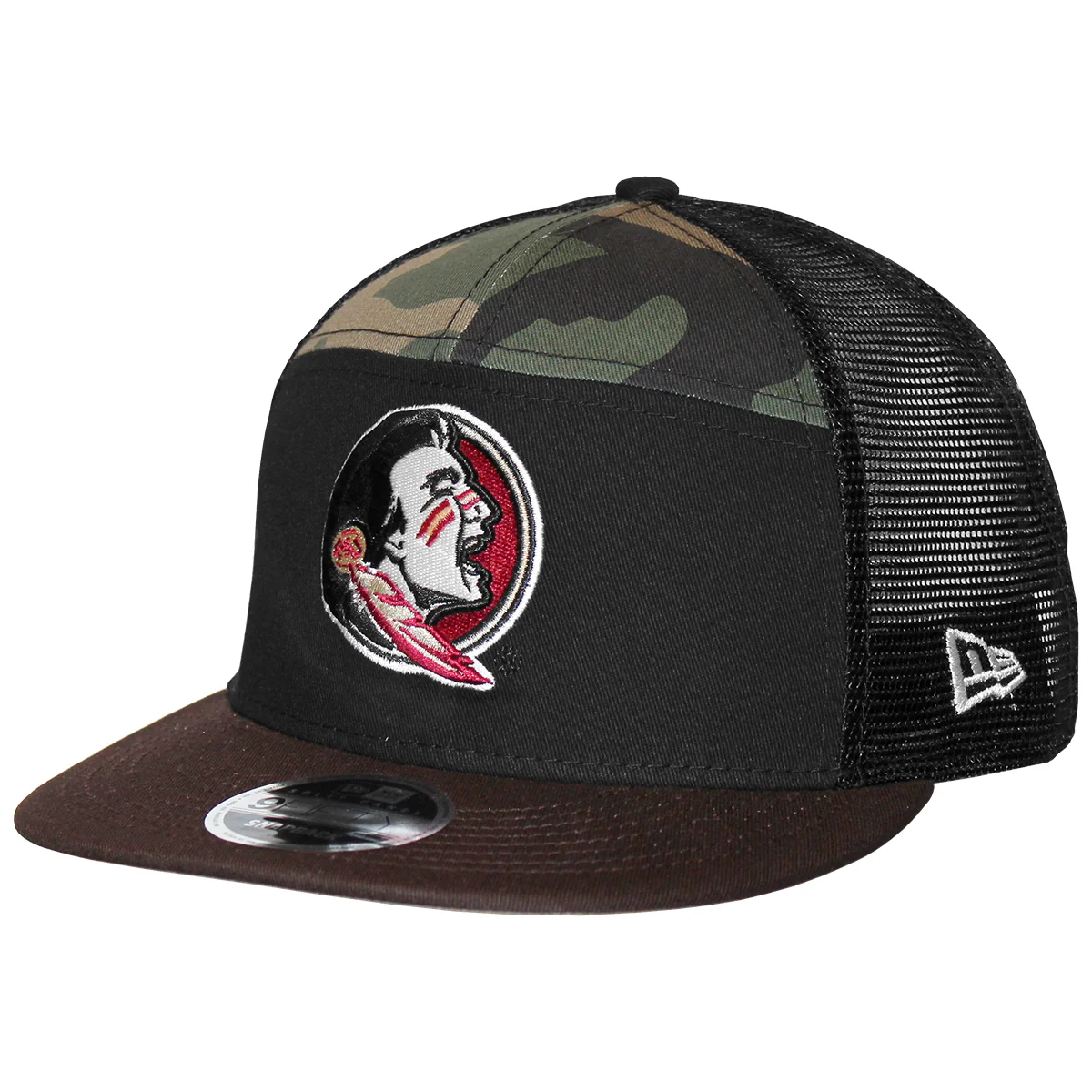 New Era Men's Seminole Logo 950SP Adjustable Trucker Hat - Camo/Black - MoB Apparel