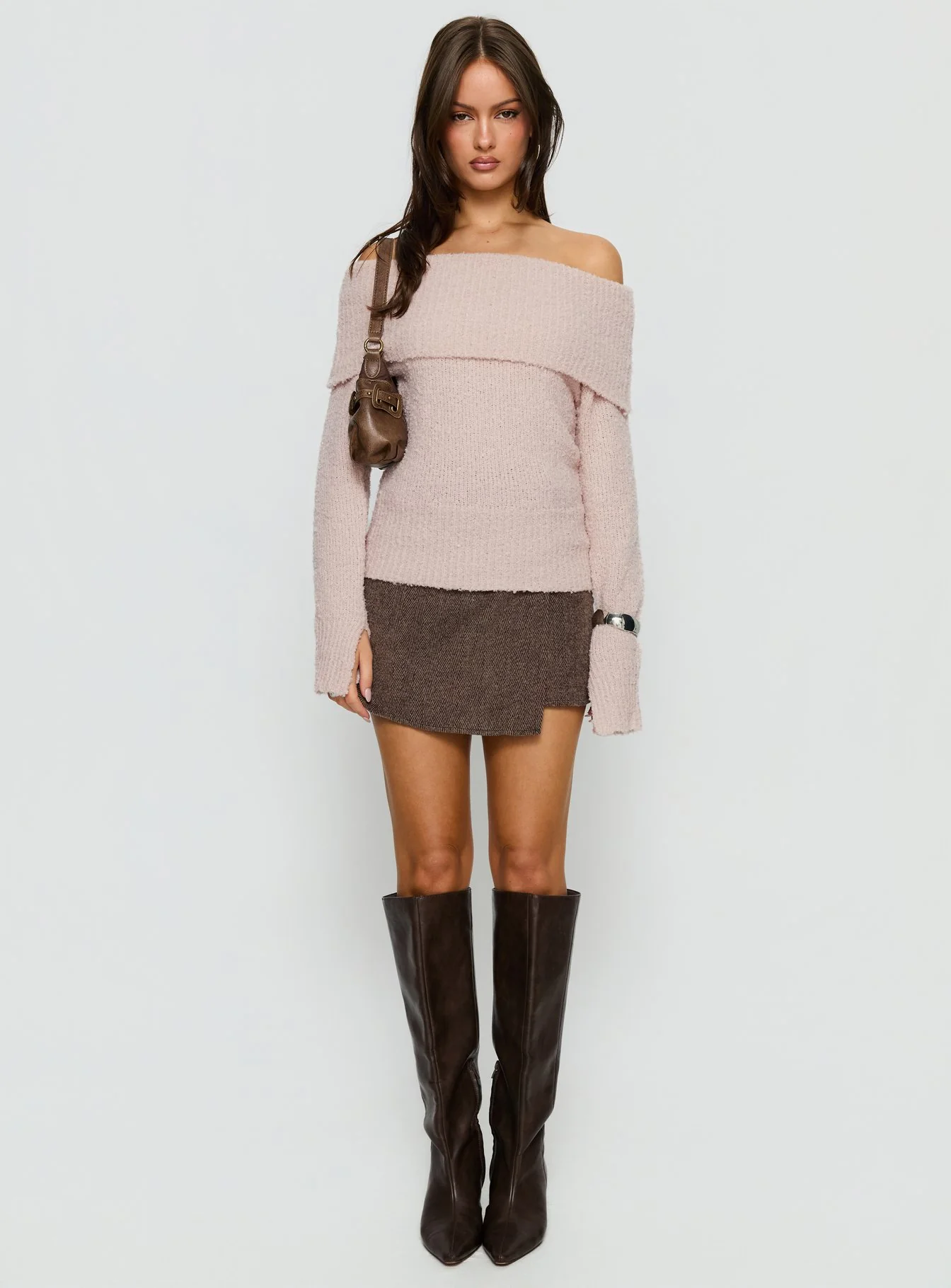 Clairissa Off Shoulder Knit Sweater Pink