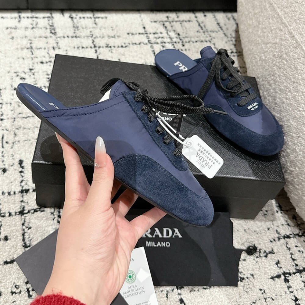 PRADA Collapse Re-Nylon and suede mules - Top Club