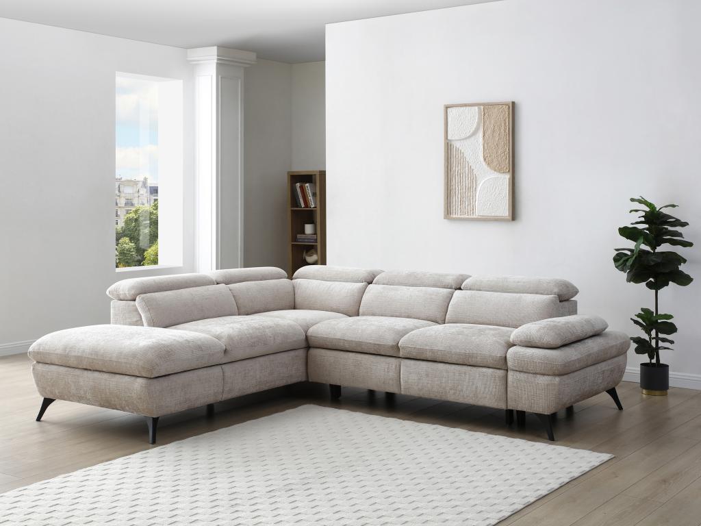 Sofá rinconera izquierda de tela beige texturizado SURDELI