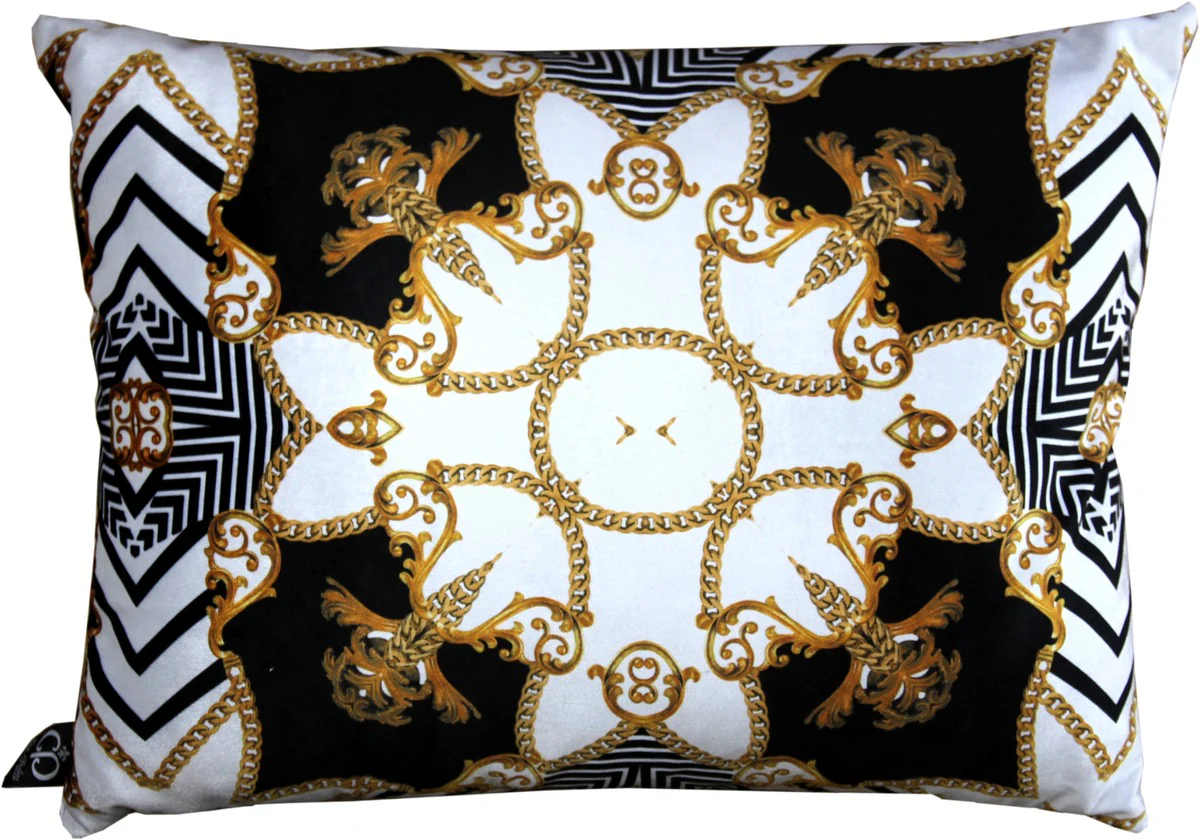 Luxury baroque cushion Paris black / white / gold 35 x 55 cm - finest velvet fabric - living room decoration accessories