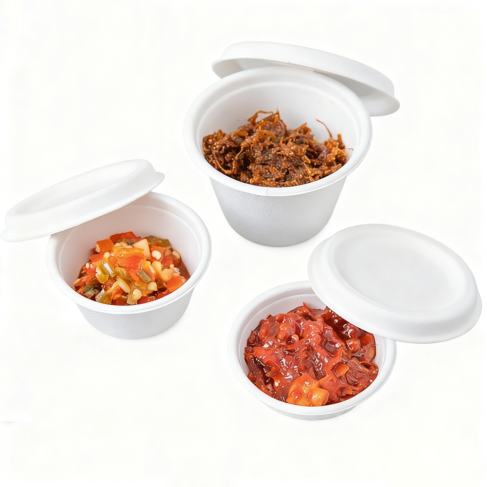 Disposable Pulp Sauce Cups – Eco-Friendly, Compostable Dipping Cups for BBQ, Snacks & Takeout | Multiple Sizes & Custom Lids (Pulp/PET)