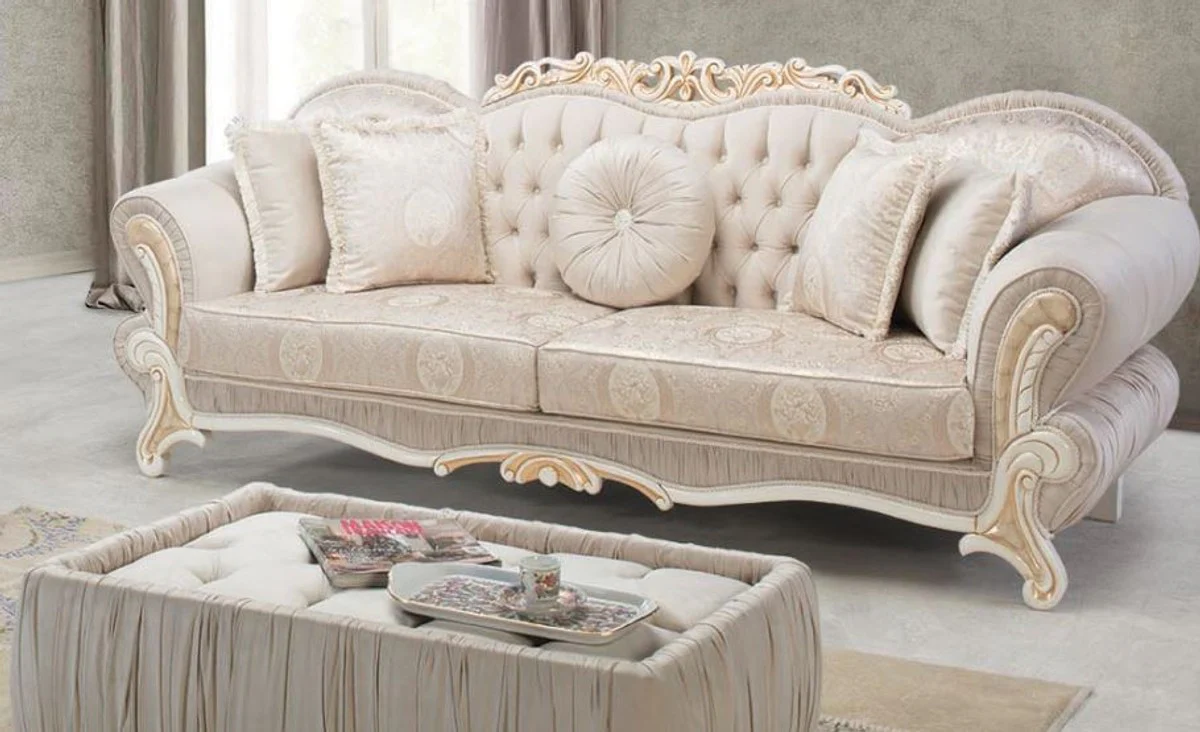 Luxury baroque side table light pink / white / gold 91 x 63 x H. 42 cm - living room furniture