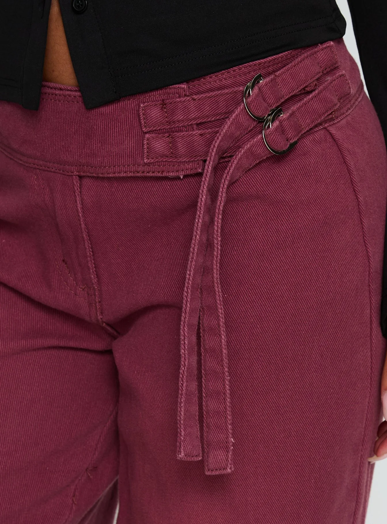 Boxie Mid Rise Wide Leg Jeans Washed Burgundy
