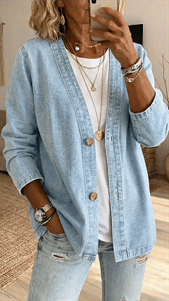 Women's Polyester Denim-Like V-Neck Cardigan - Nordfashionstorm - Women's Clothing, Fashion for You - Nordfashionstorm.com